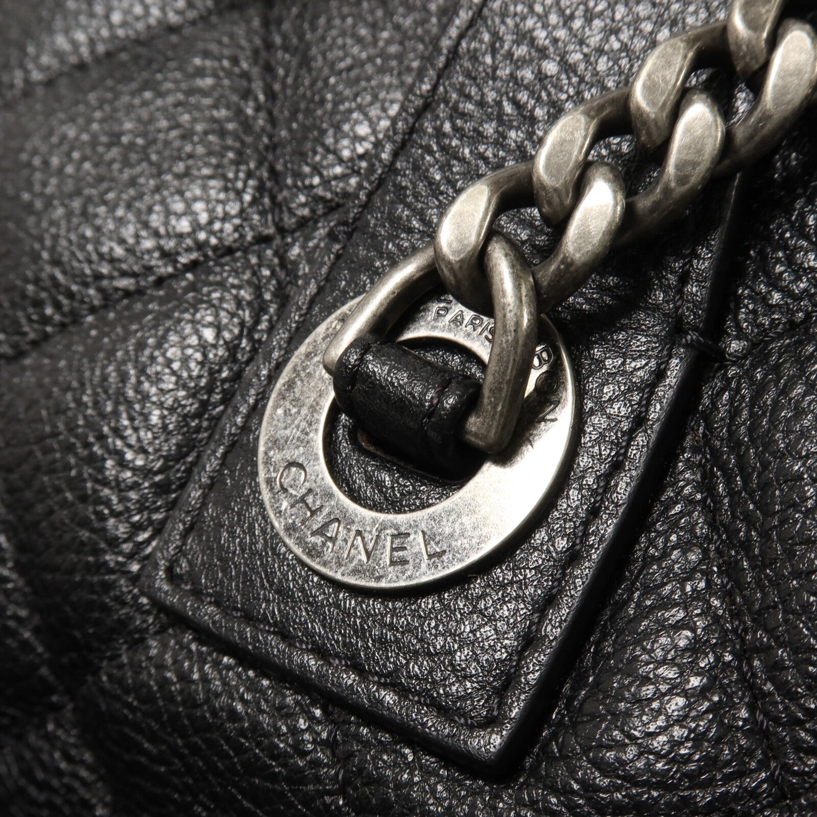 CHANEL 牛皮皮革Boston Bag鏈帶手挽肩背兩用袋