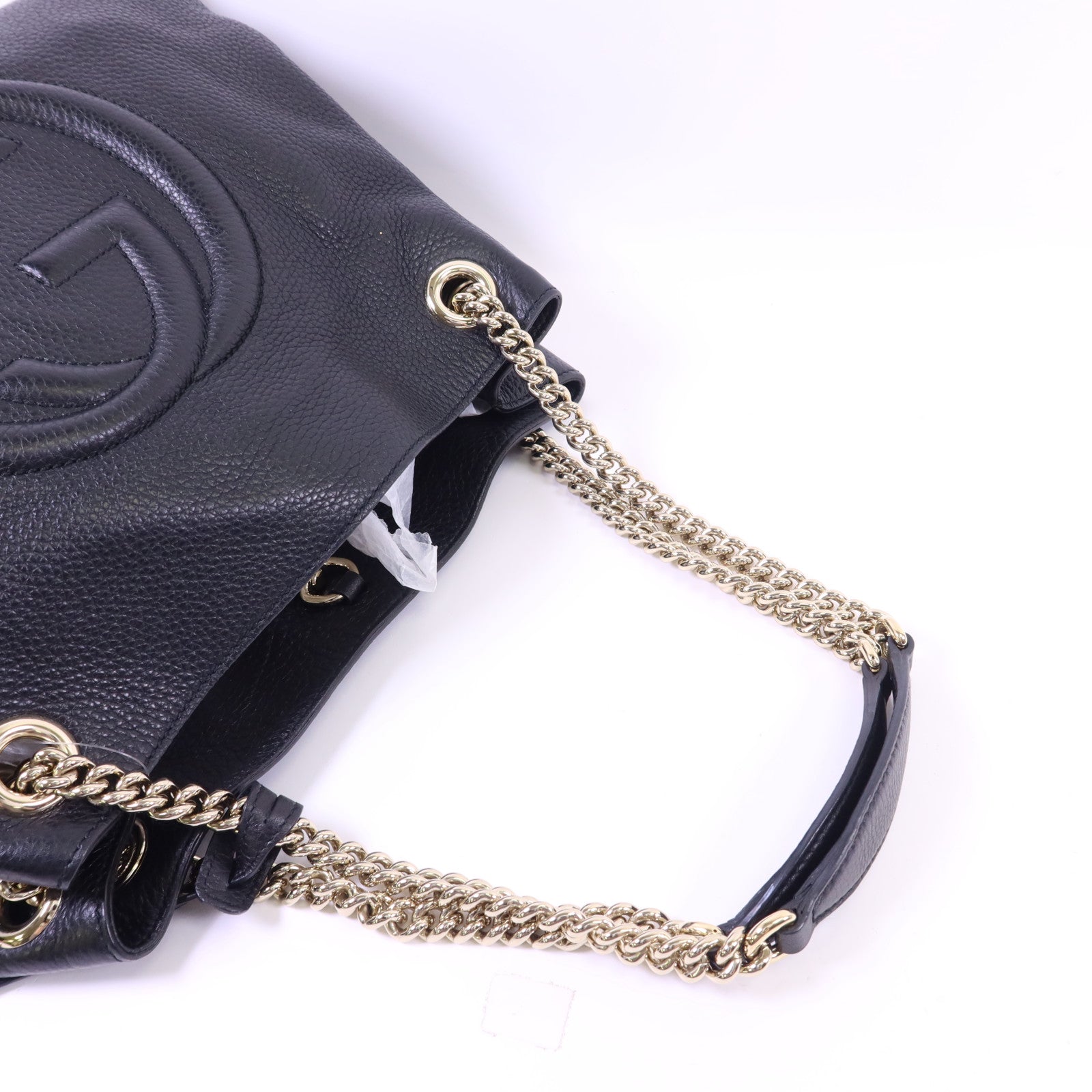 GUCCI 牛皮皮革Soho Pebbled金扣鏈帶肩背袋