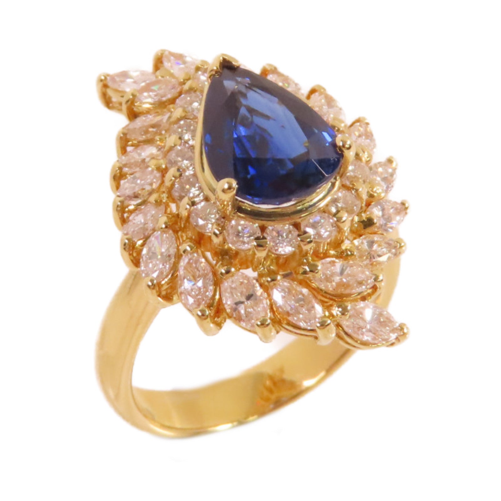 JEWELRY 【激減優惠】18K黃金/2.51ct藍寶石/1.61ct鑚石Sapphire Diamond Ring戒指US#6.5