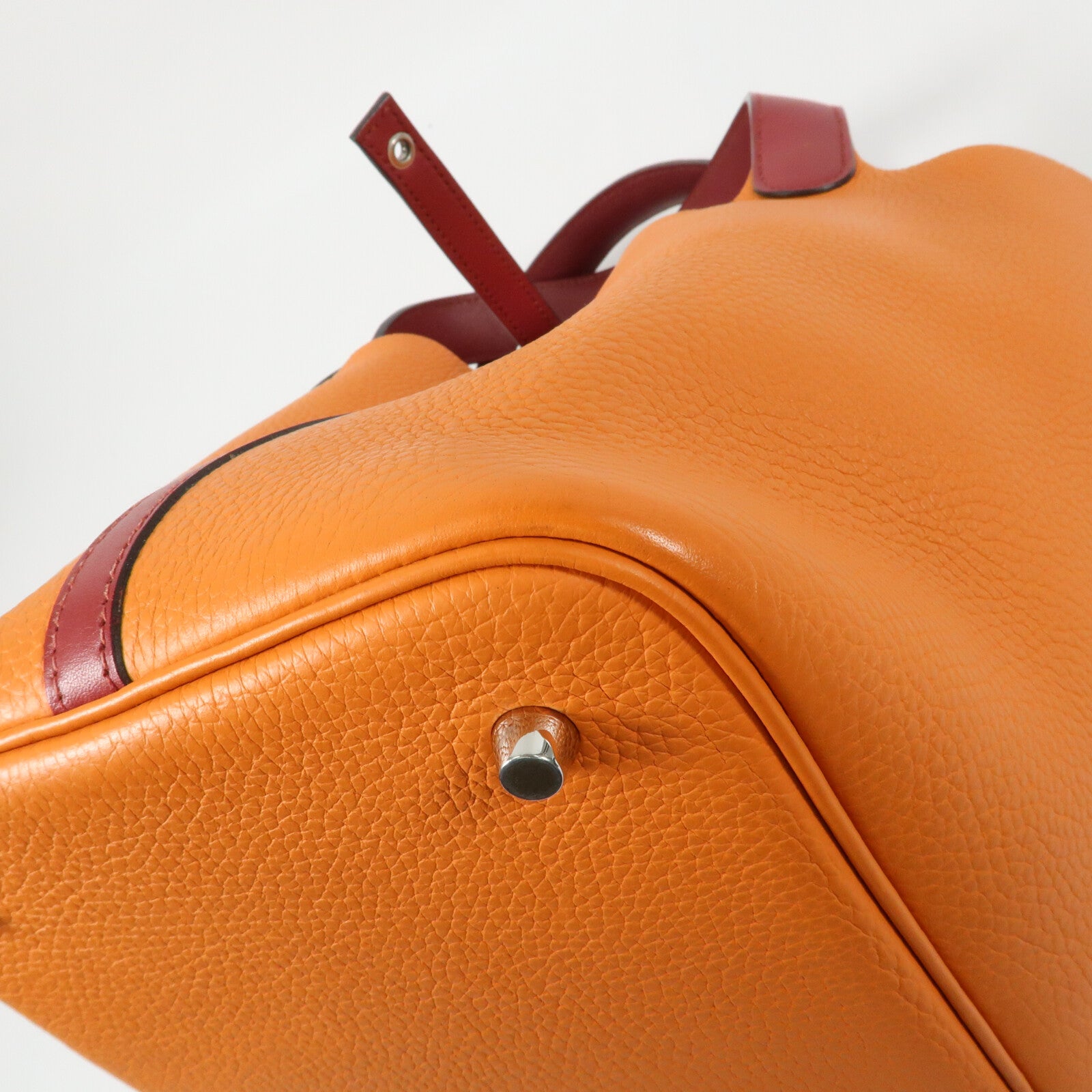 HERMES Clemence皮革Picotin MM銀扣手挽袋Rouge Grenade/Orange