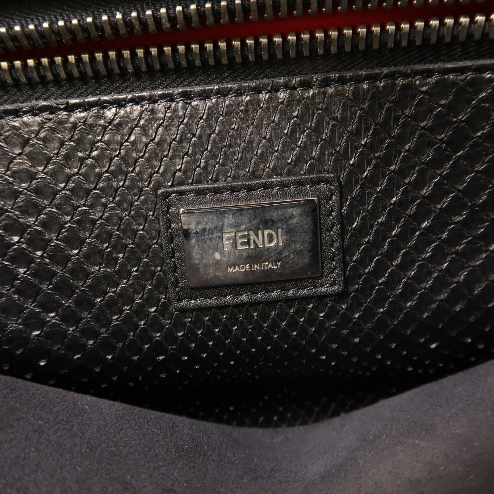 FENDI 牛皮/蛇皮皮革Peekaboo銀扣手挽肩背兩用袋