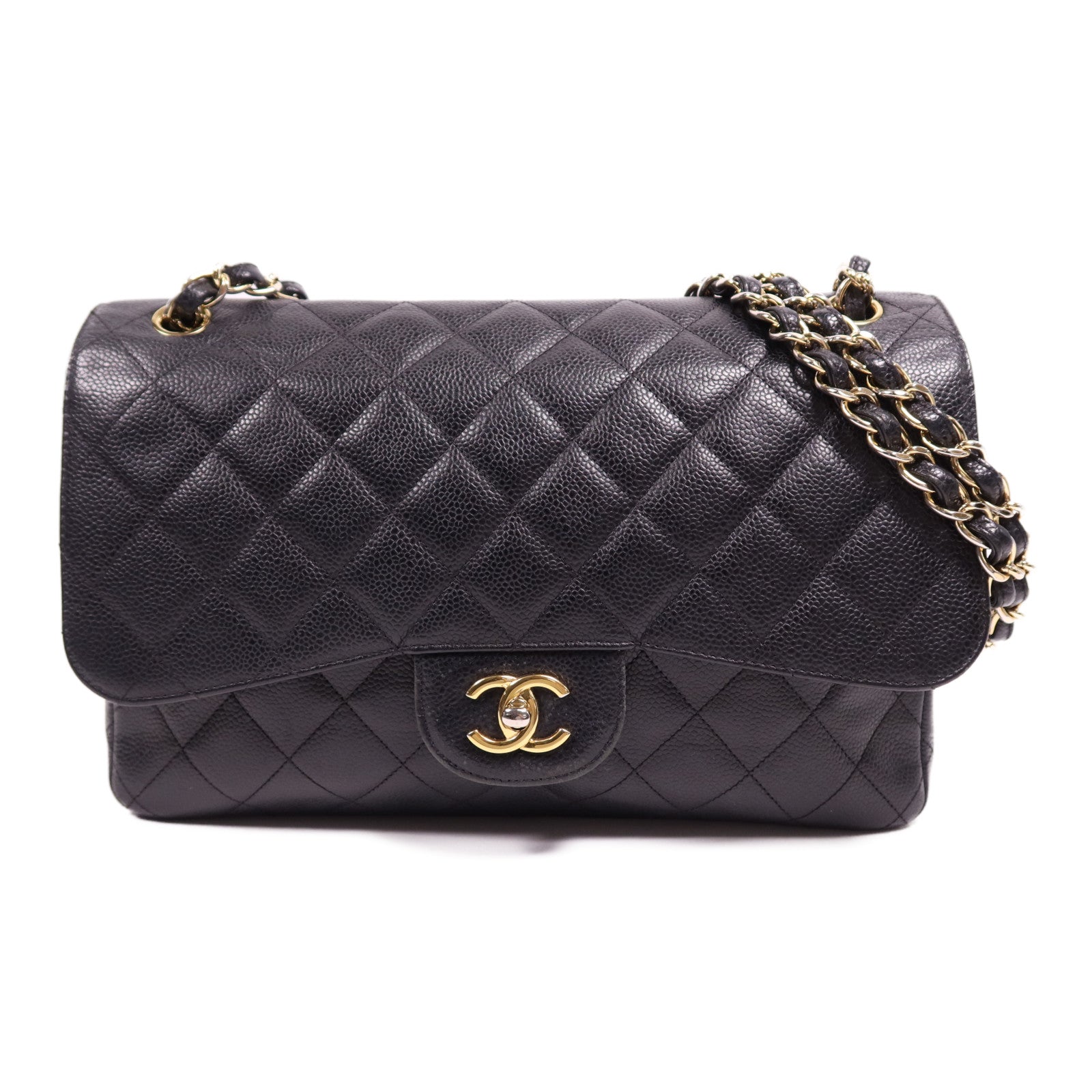 CHANEL 牛皮皮革Large Classic金扣鏈帶肩背袋