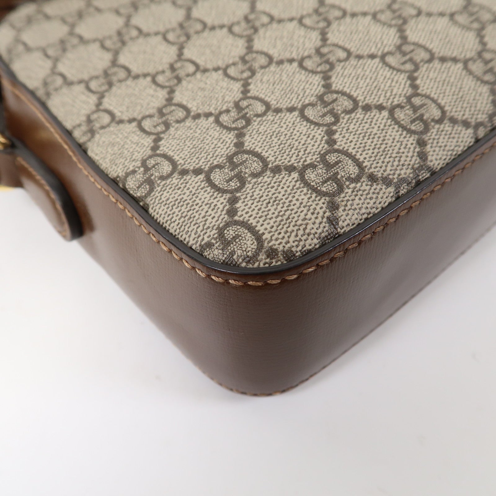 GUCCI 塗層帆布Shoulder Bag金扣肩背袋啡色