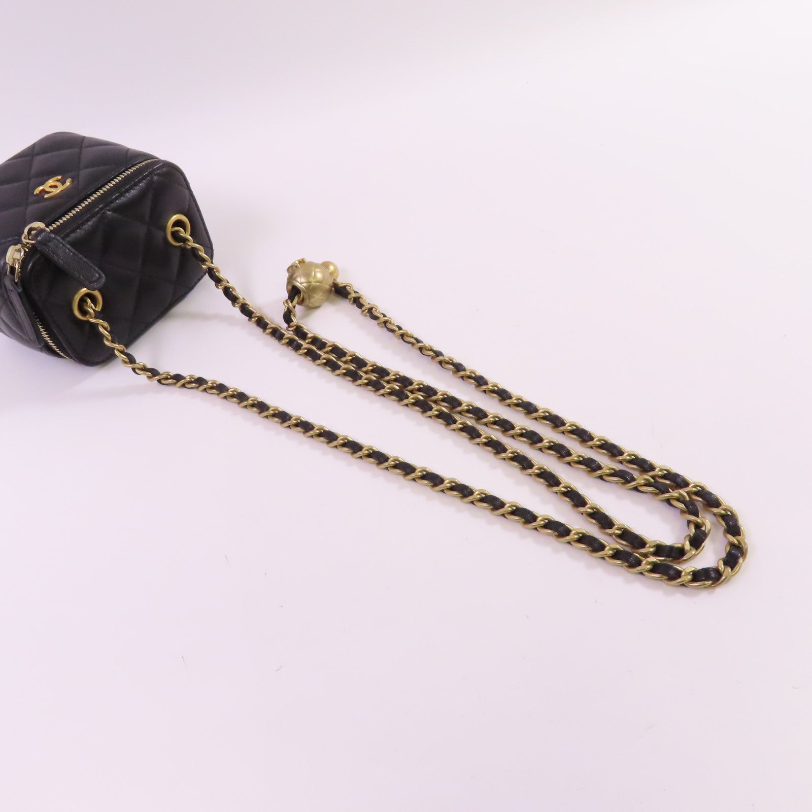 CHANEL CC GHW Mini Vanity Case Shoulder Bag Lambskin Leather