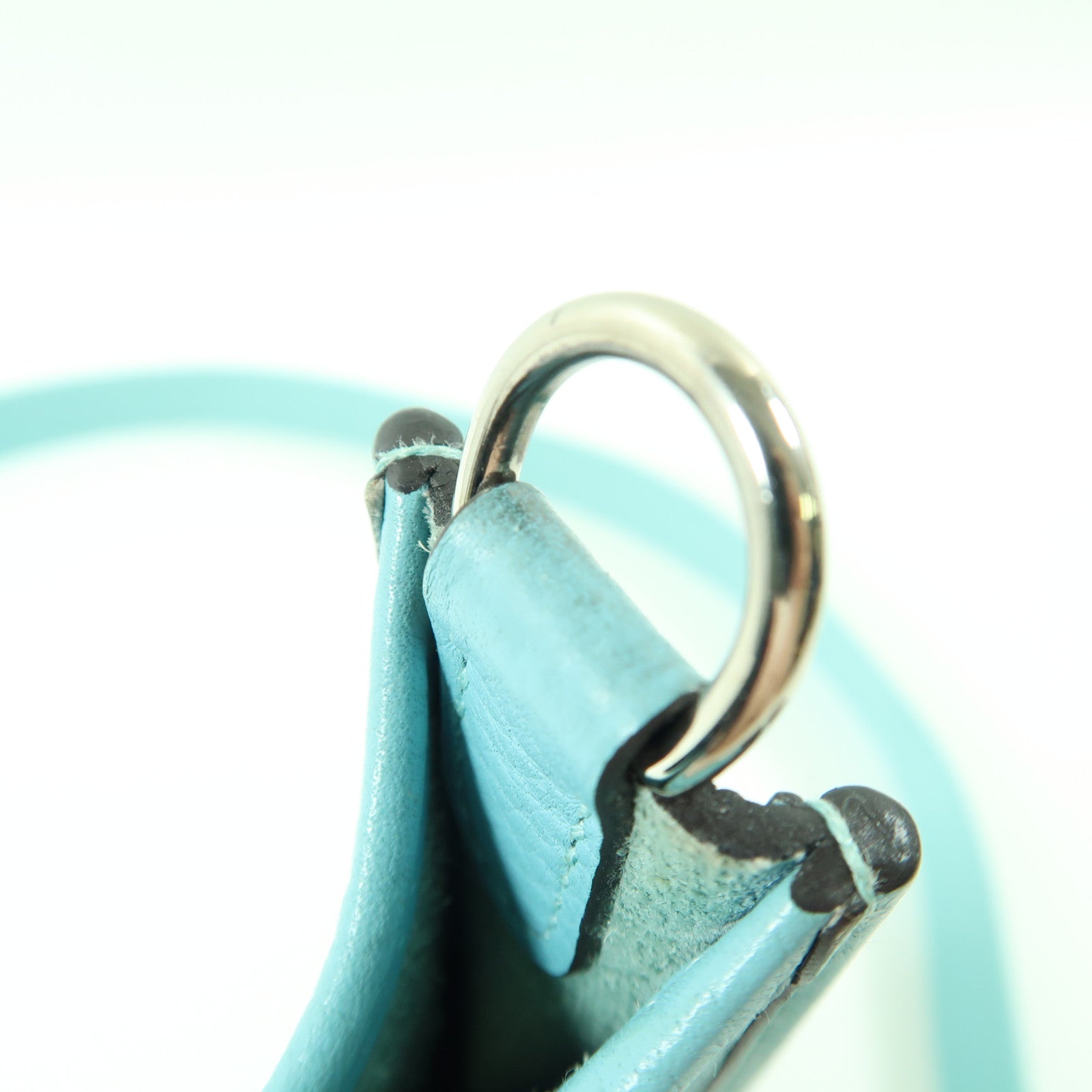 HERMES Clemence皮革Mini Evelyne TPM銀扣肩背袋Bleu Atoll/綠松石色