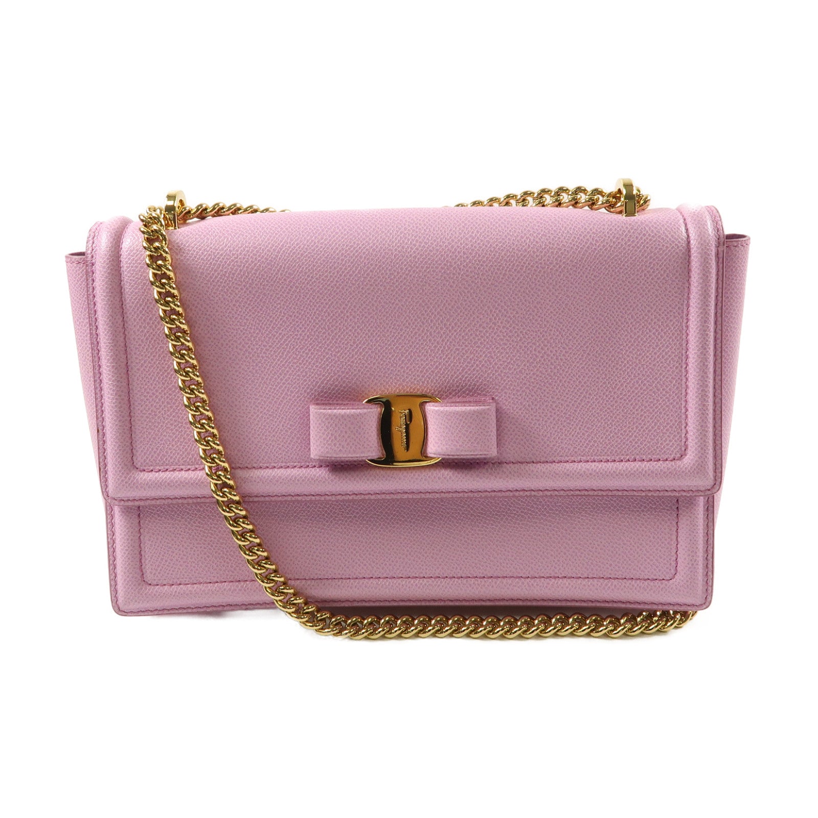 Salvatore Ferragamo 牛皮皮革Shoulder Bag金扣鏈帶肩背袋淺紫色