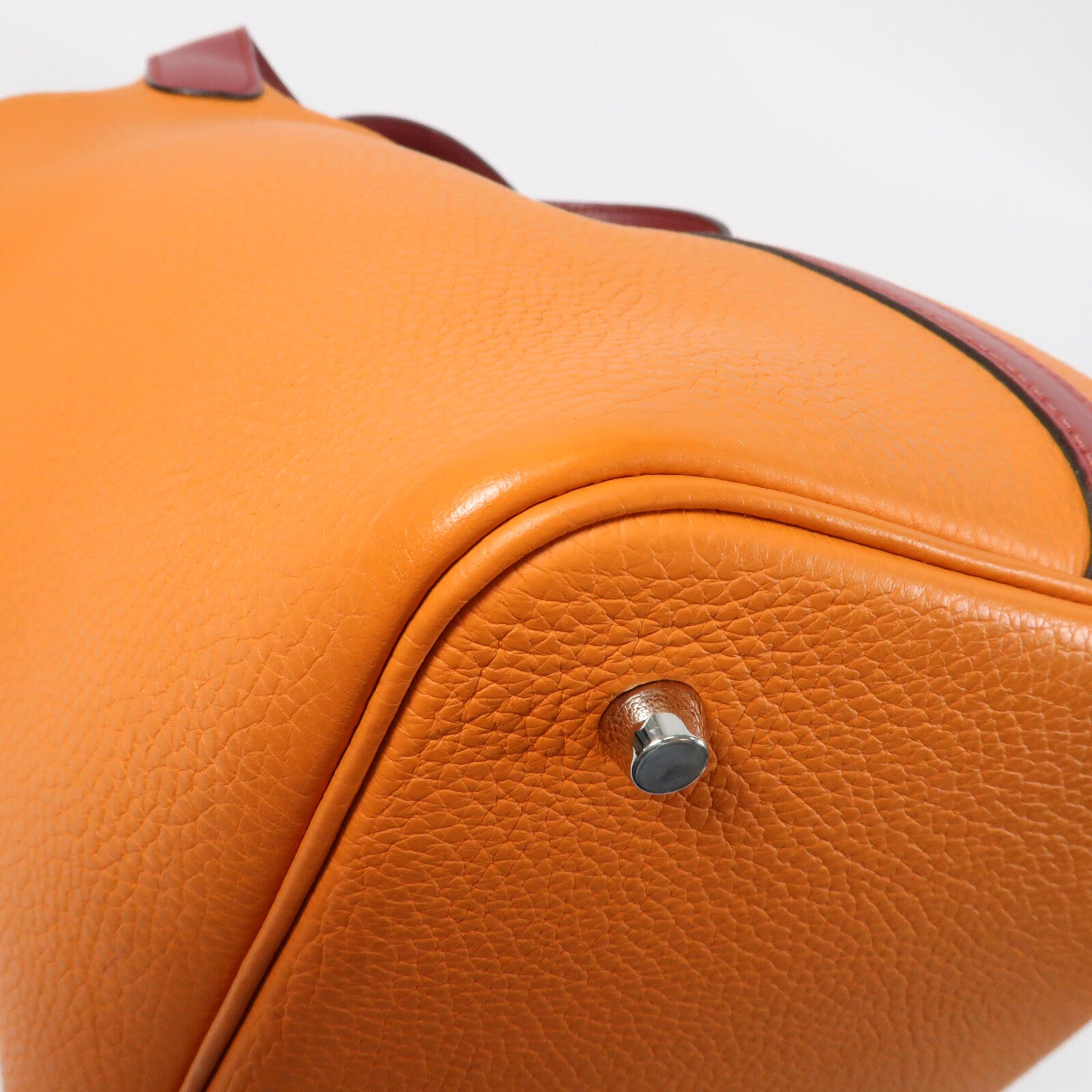 HERMES Clemence皮革Picotin MM銀扣手挽袋Rouge Grenade/Orange
