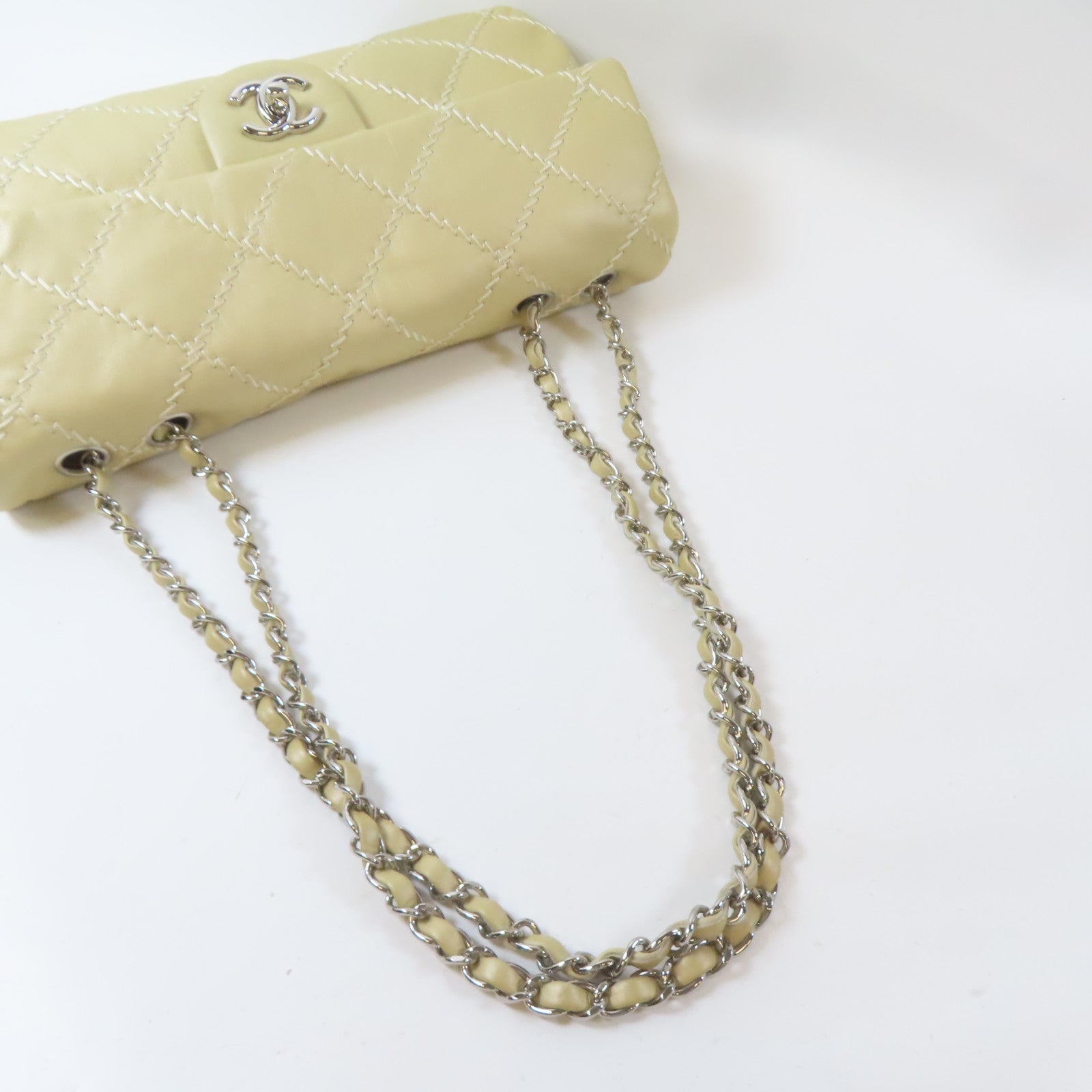 CHANEL 菱格羊皮皮革Chain Shoulder Bag銀扣鏈帶肩背袋金色
