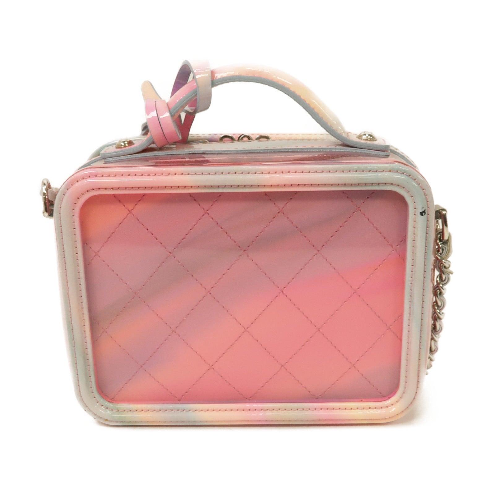 CHANEL PVC Vanity Case銀扣手挽肩背兩用袋粉紅色/綠色