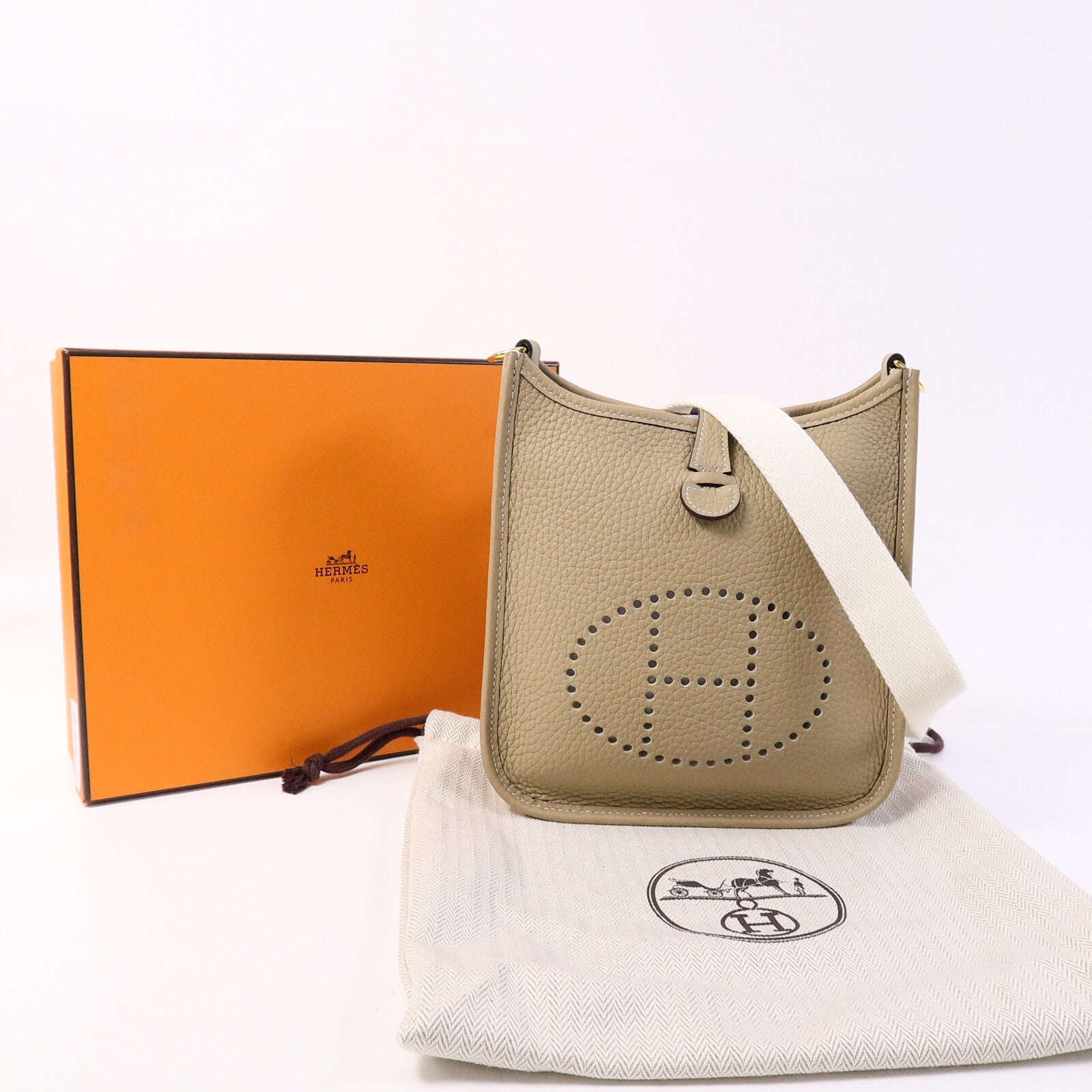 HERMES Clemence皮革Evelyne TPM肩背袋Trench/Blanc