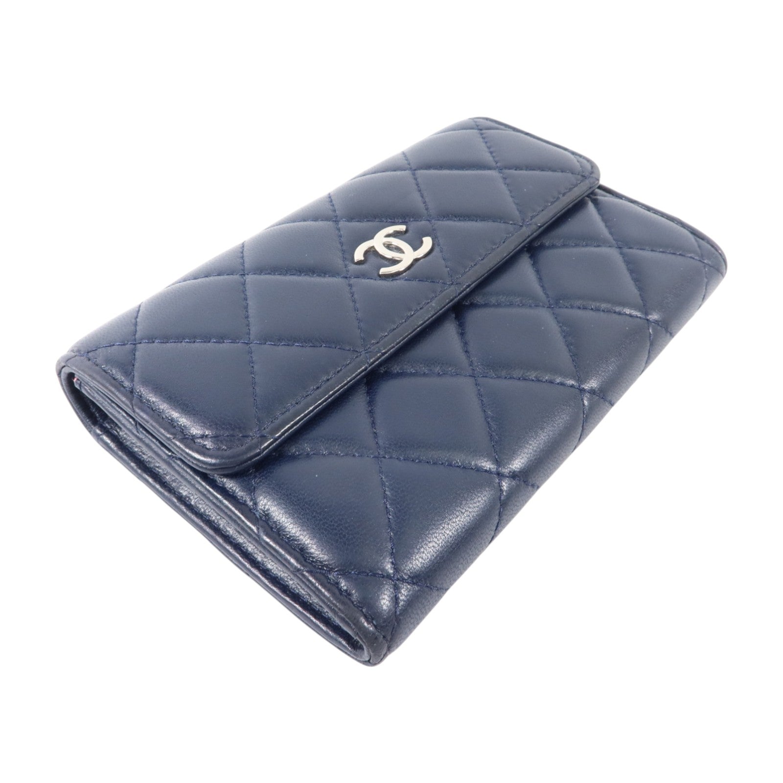 CHANEL 羊皮皮革Bifold Wallet銀扣錢包
