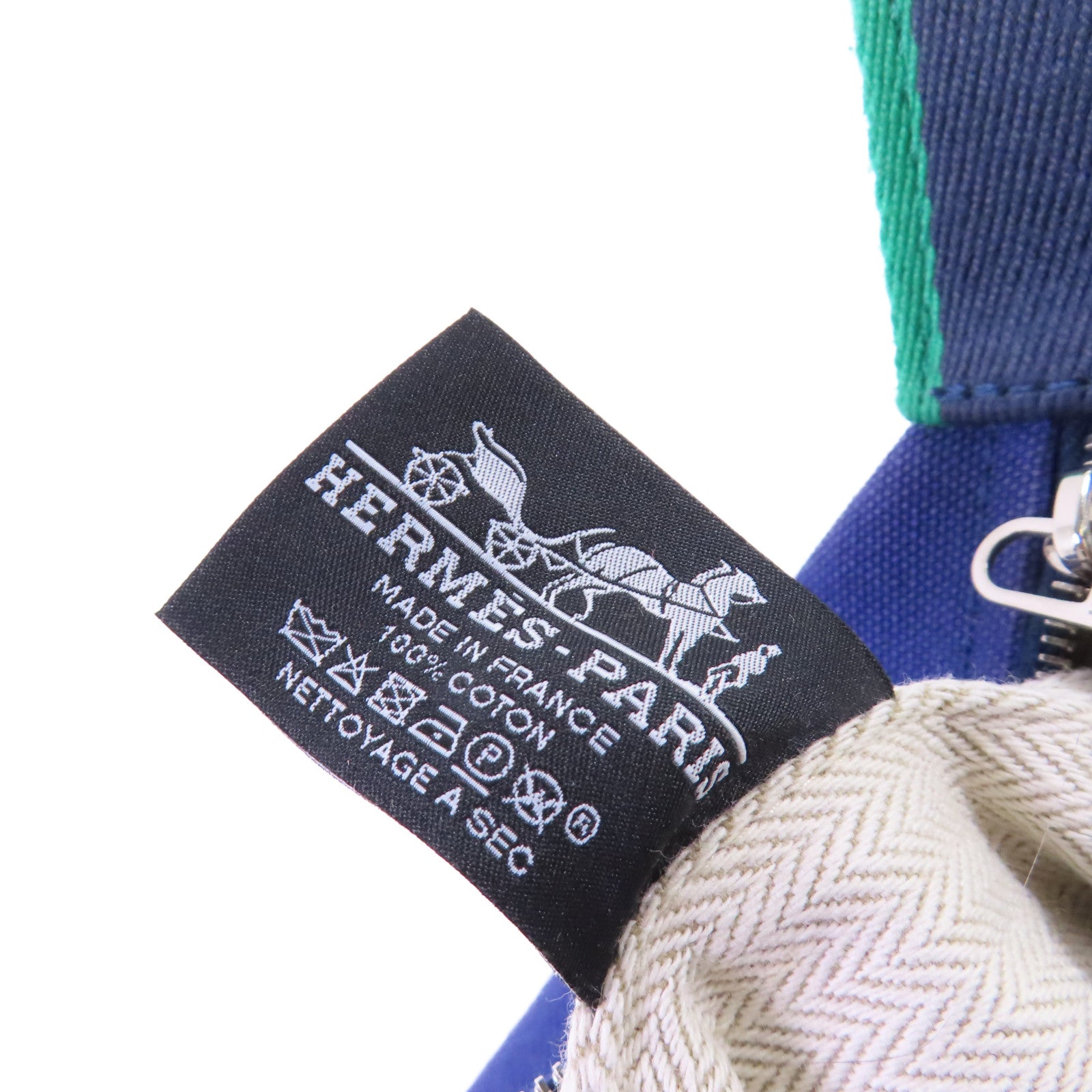 HERMES 帆布Bride-a-Brac Small Handbag銀扣手挽袋寶藍色/綠色
