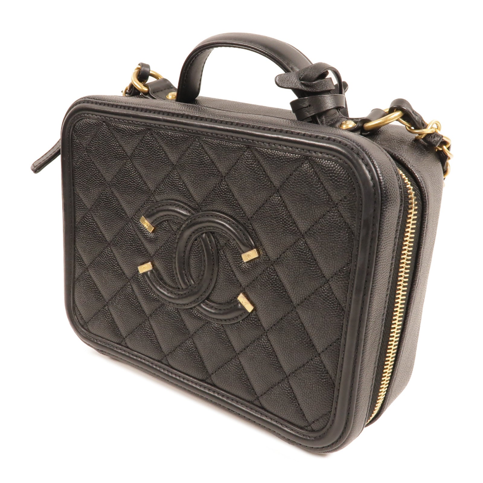 CHANEL 牛皮皮革CC Filigree Vanity Case Medium鏈帶肩背袋