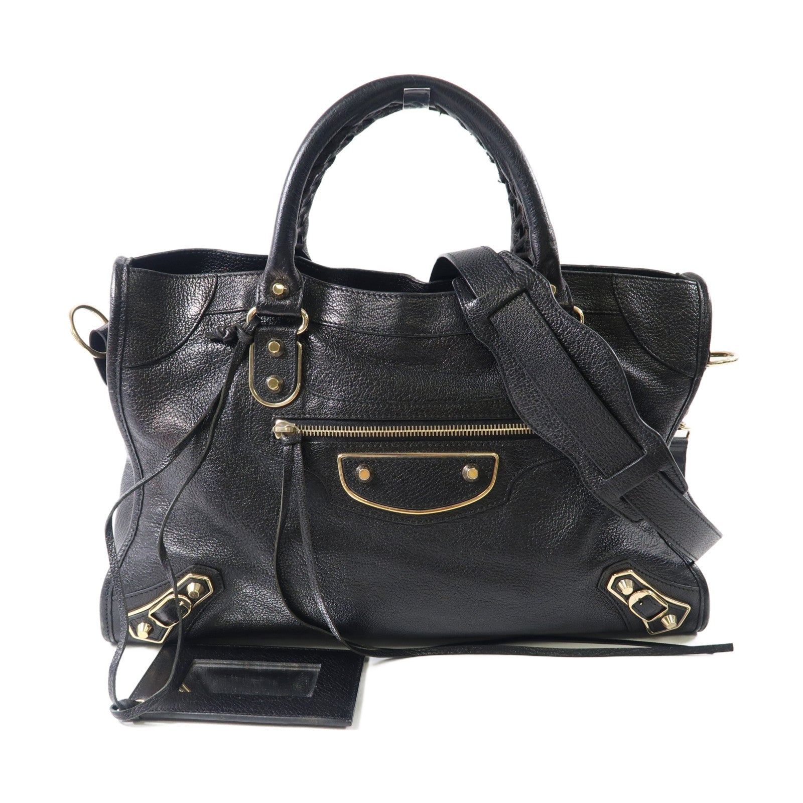 BALENCIAGA 牛皮皮革City金扣手挽肩背兩用袋黑色