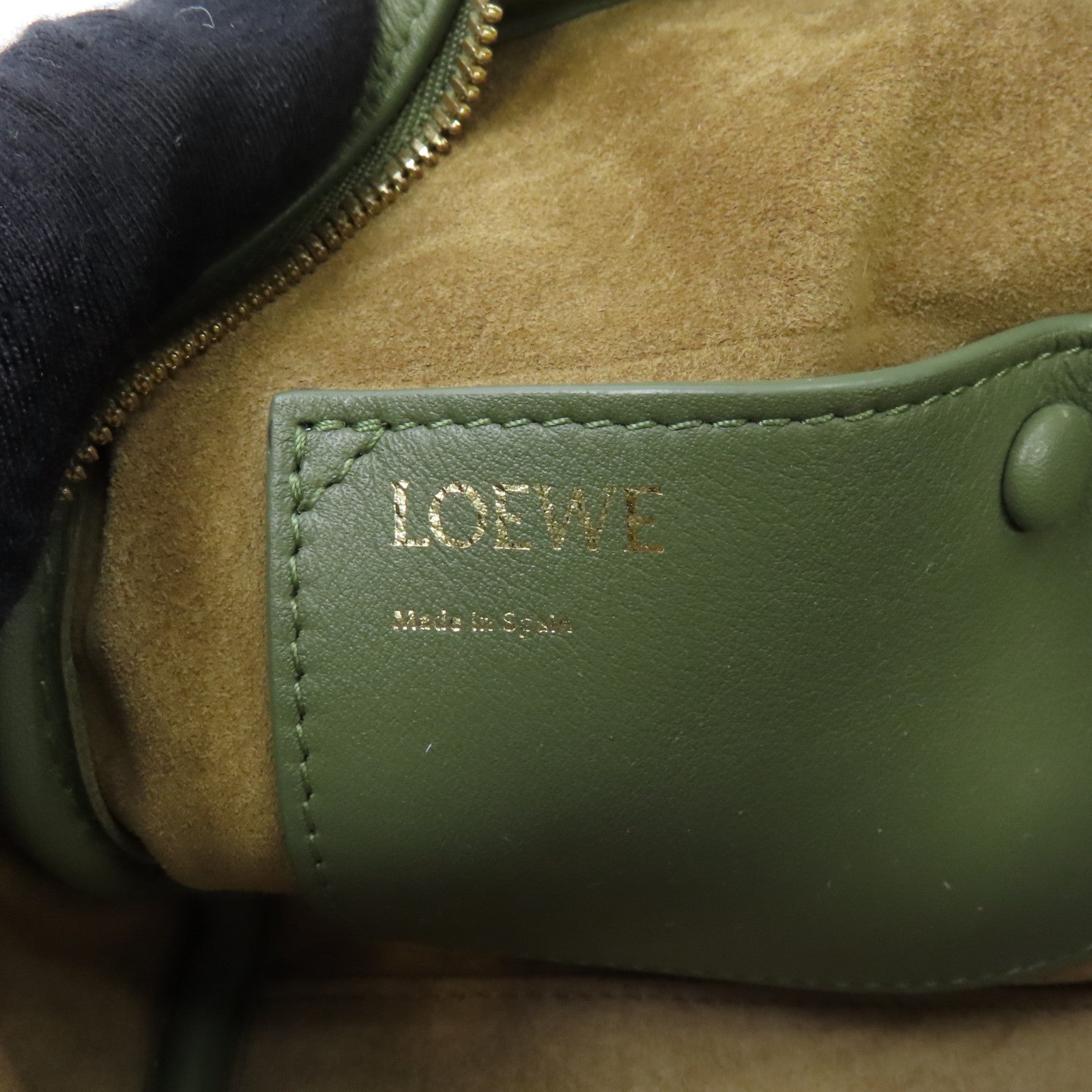 LOEWE 帆布/牛皮皮革Amazona 16金扣手挽肩背兩用袋綠色