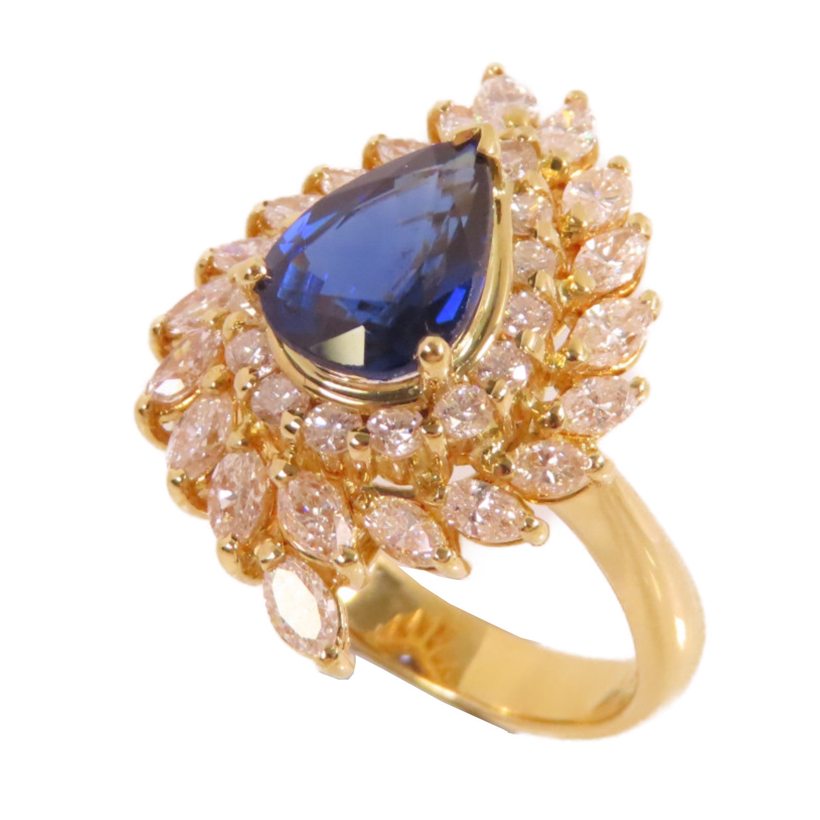 JEWELRY 【激減優惠】18K黃金/2.51ct藍寶石/1.61ct鑚石Sapphire Diamond Ring戒指US#6.5