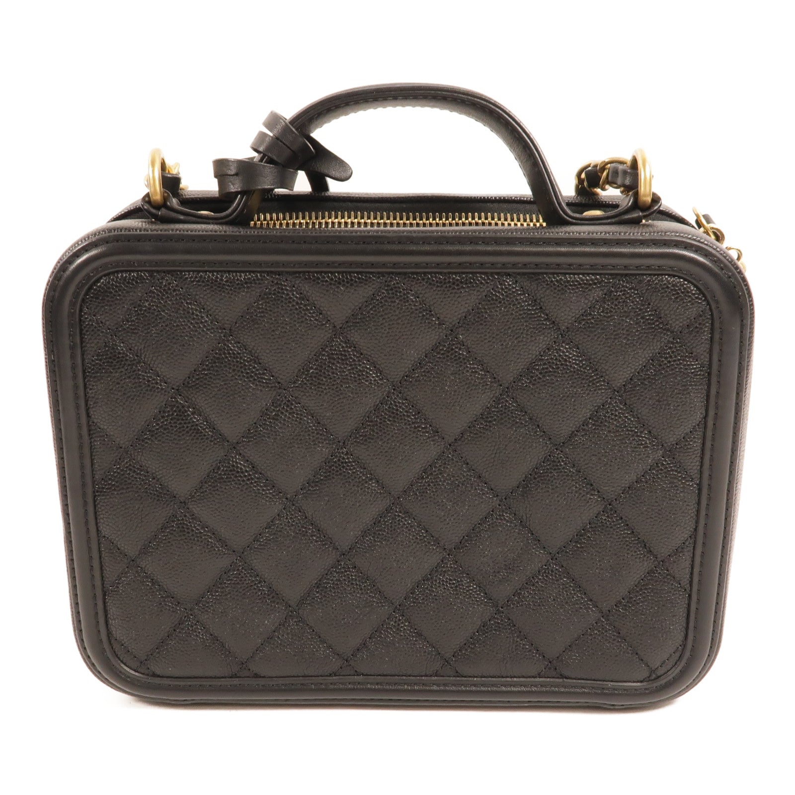CHANEL 牛皮皮革CC Filigree Vanity Case Medium鏈帶肩背袋
