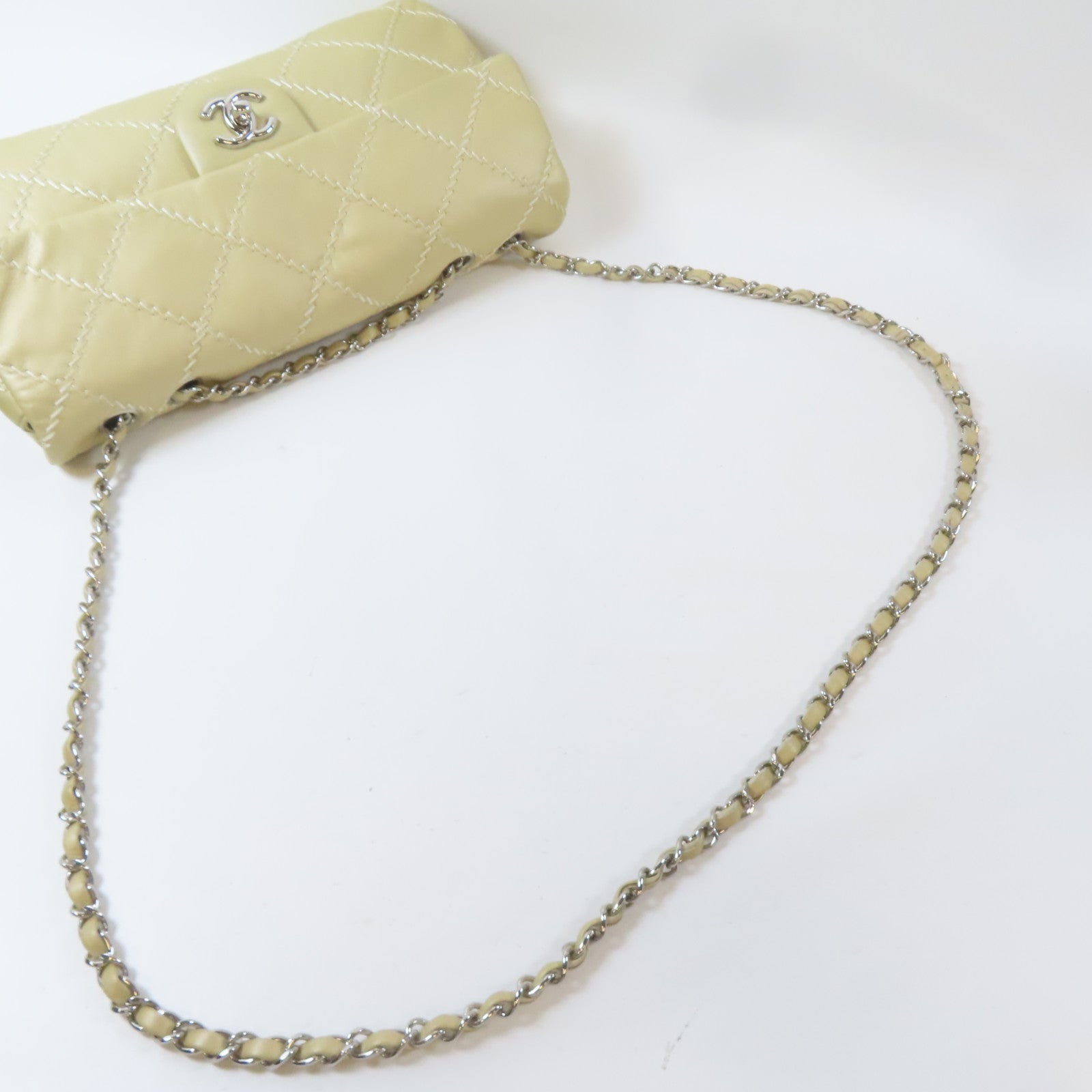 CHANEL 菱格羊皮皮革Chain Shoulder Bag銀扣鏈帶肩背袋金色