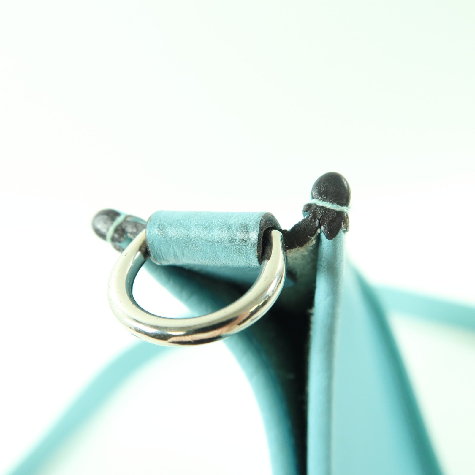 HERMES Clemence皮革Mini Evelyne TPM銀扣肩背袋Bleu Atoll/綠松石色