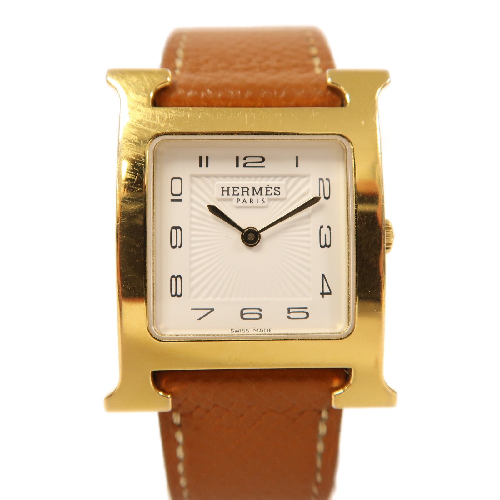 HERMES Heure H Swift皮革手錶石英機芯經典駝色