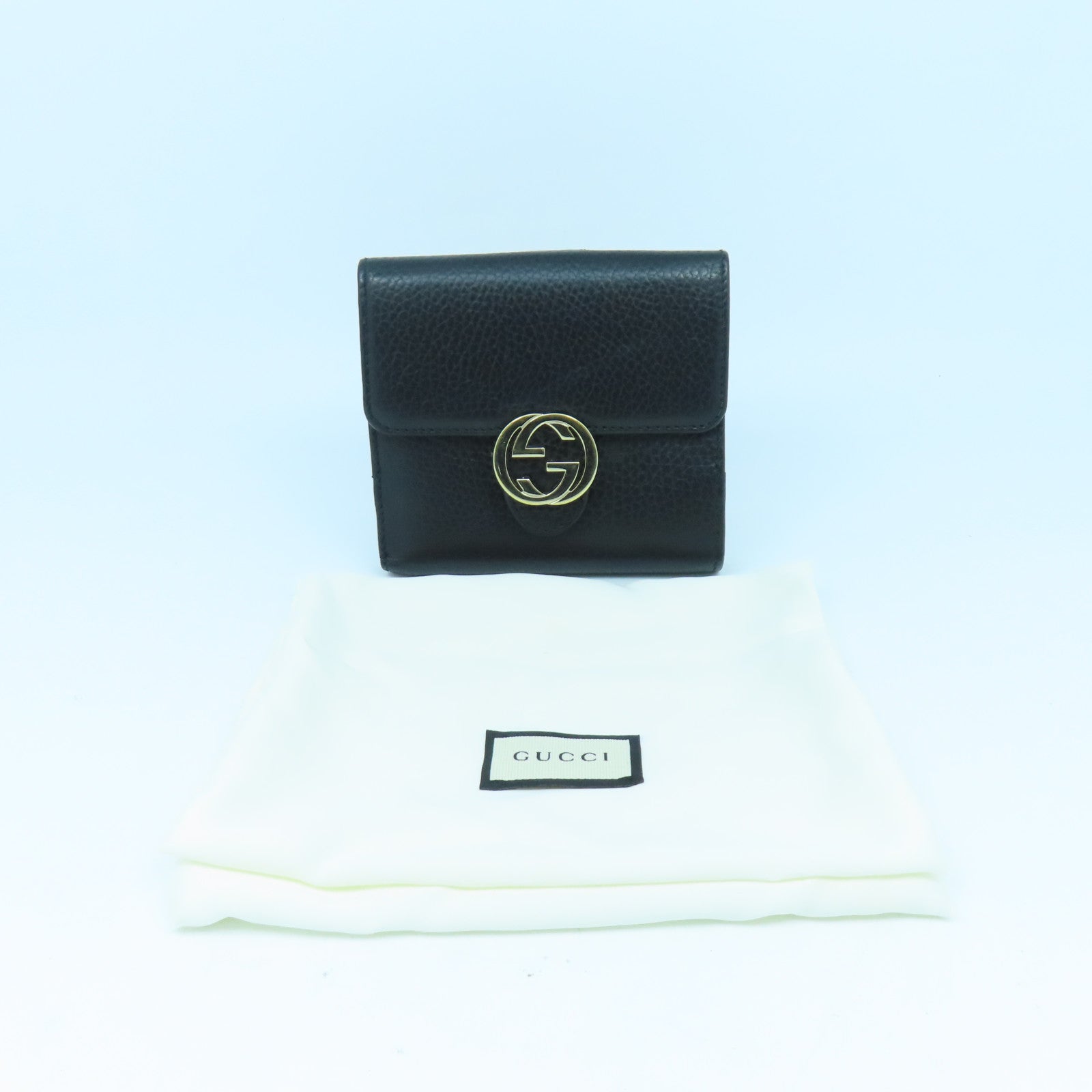 GUCCI 【激減優惠】牛皮皮革Wallet金扣錢包黑色