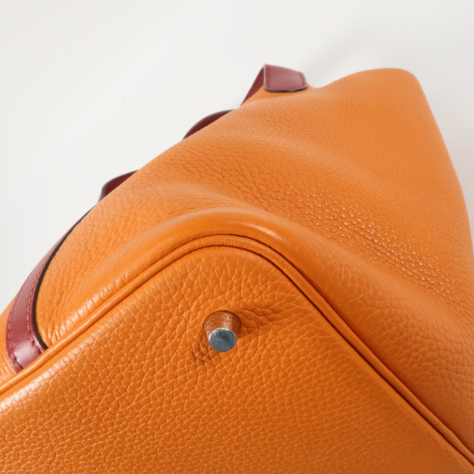 HERMES Clemence皮革Picotin MM銀扣手挽袋Rouge Grenade/Orange