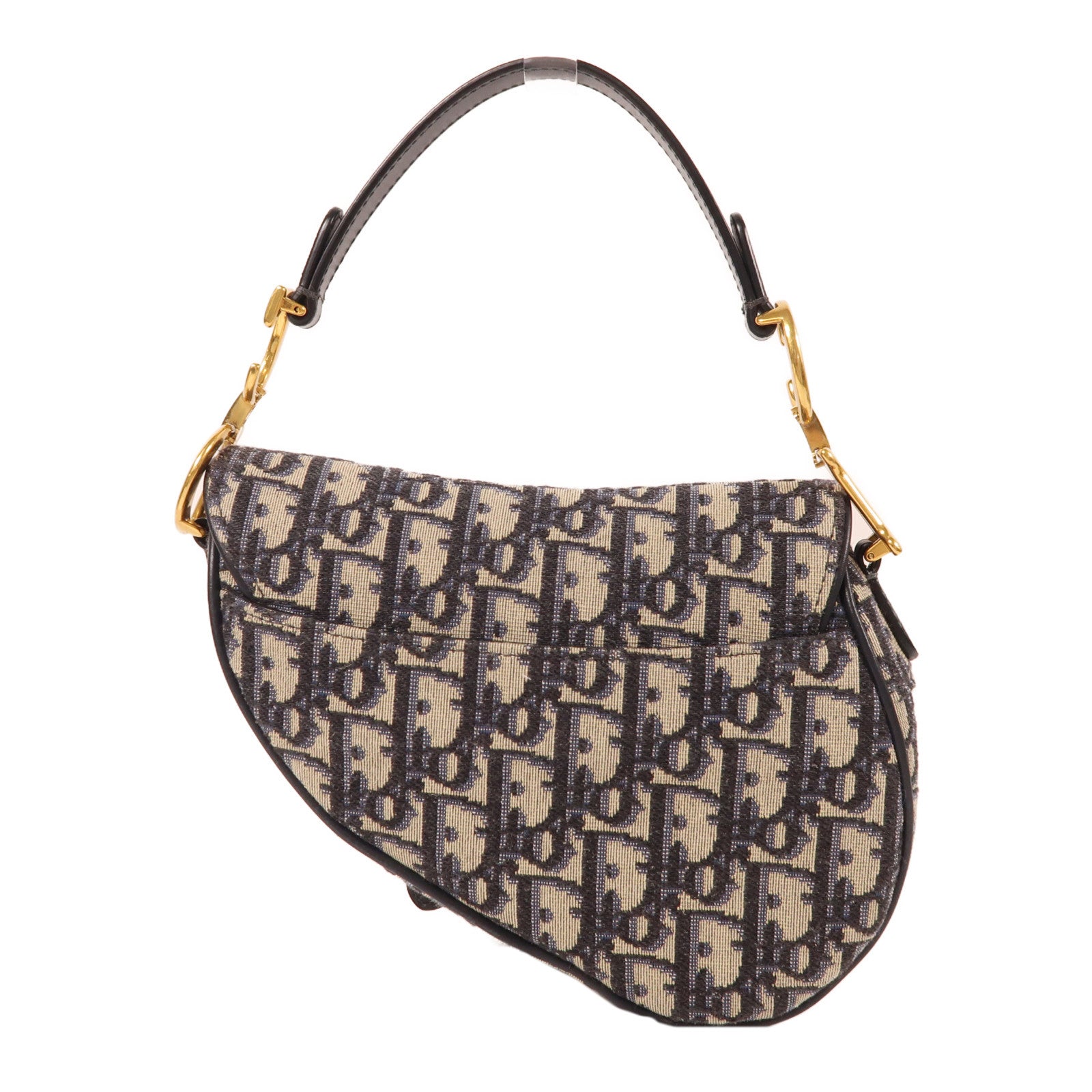 Dior 帆布Mini Saddle Bag金扣手挽肩背兩用袋米色/深藍色