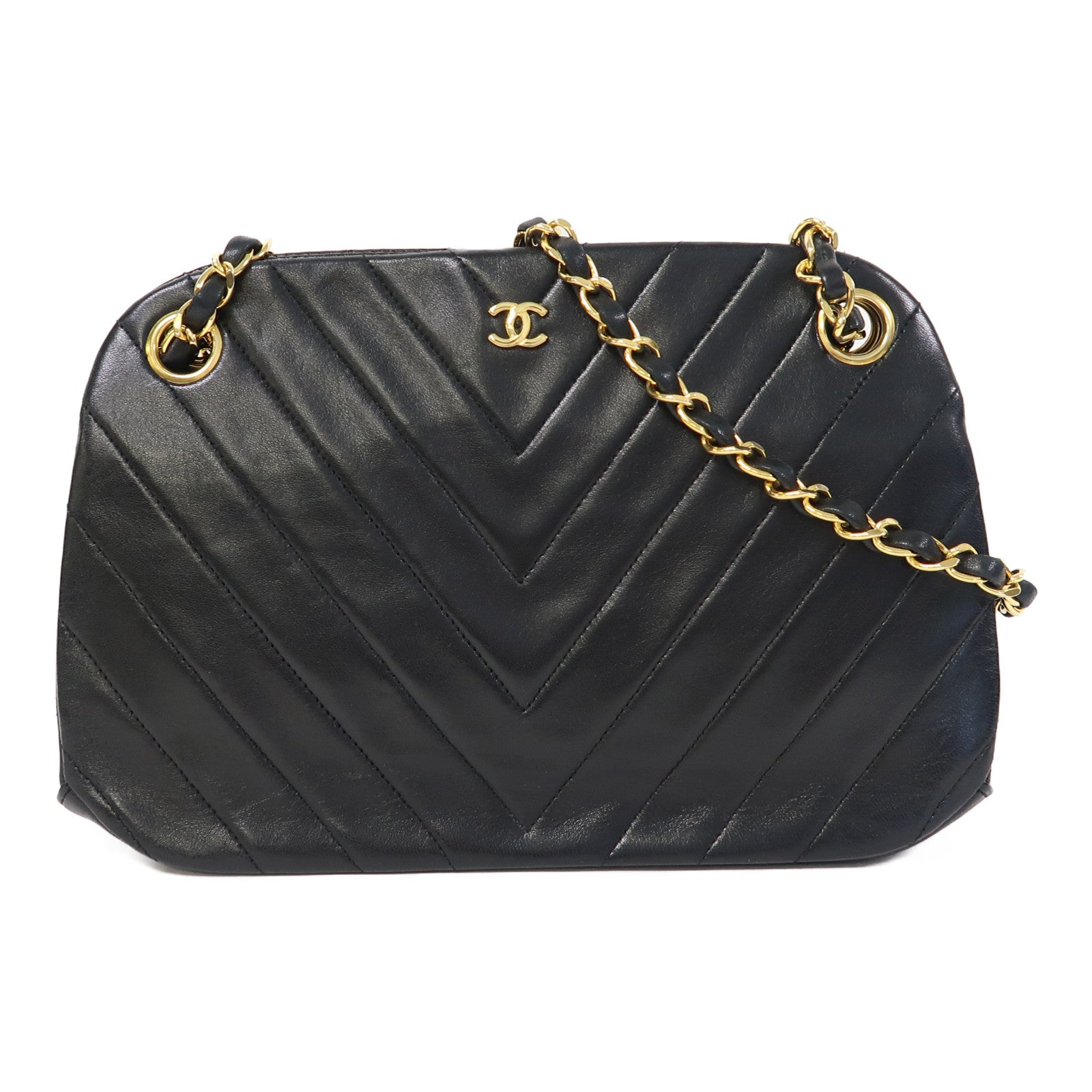 CHANEL 【激減優惠】牛皮皮革Chain Shoulder金扣鏈帶肩背袋黑色