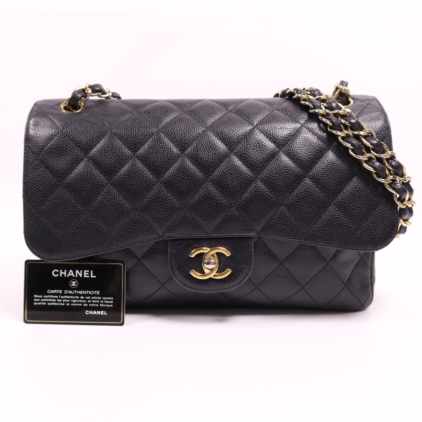 CHANEL 牛皮皮革Large Classic金扣鏈帶肩背袋