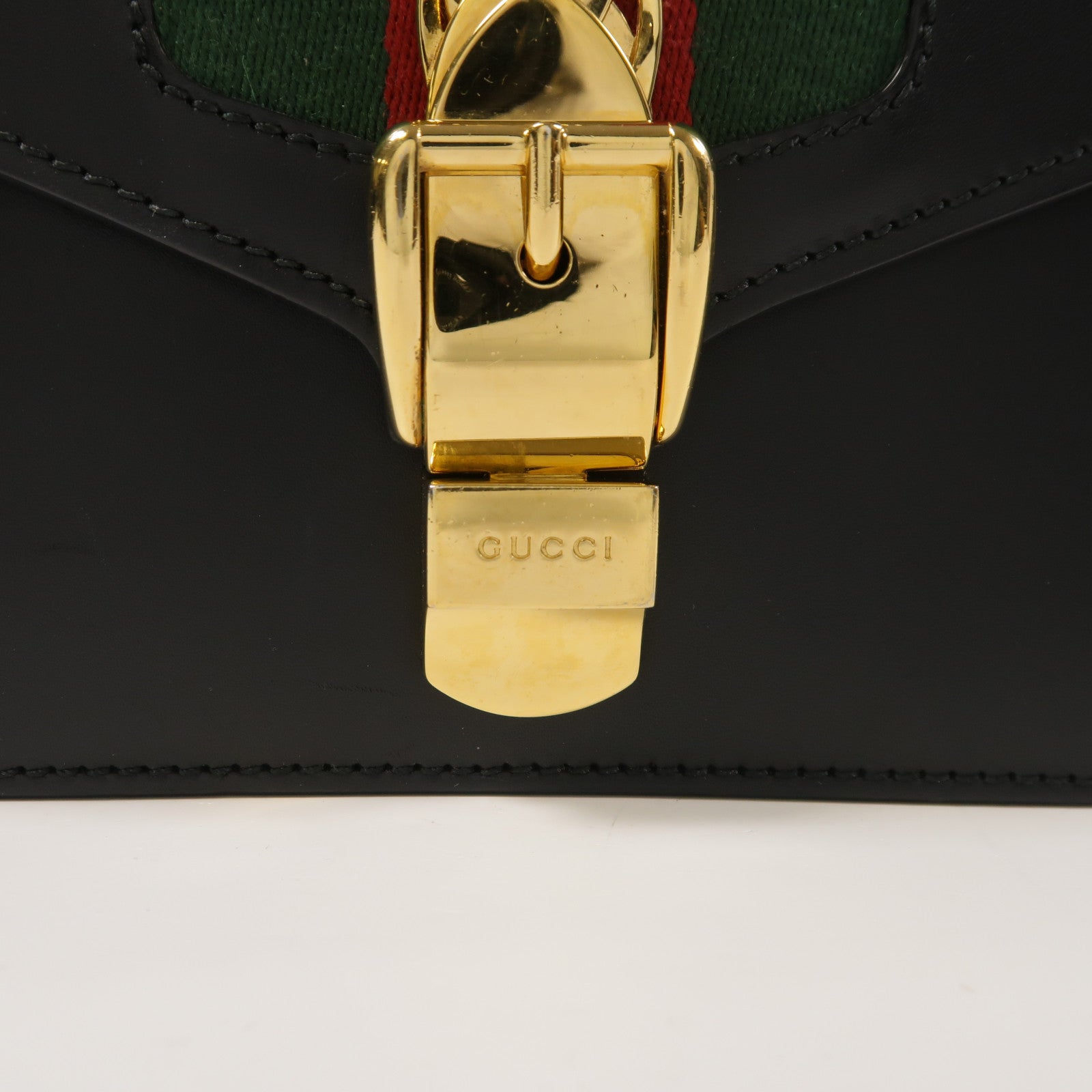 GUCCI GG GHW Sylvie Shoulder Bag Calfskin Leather Black