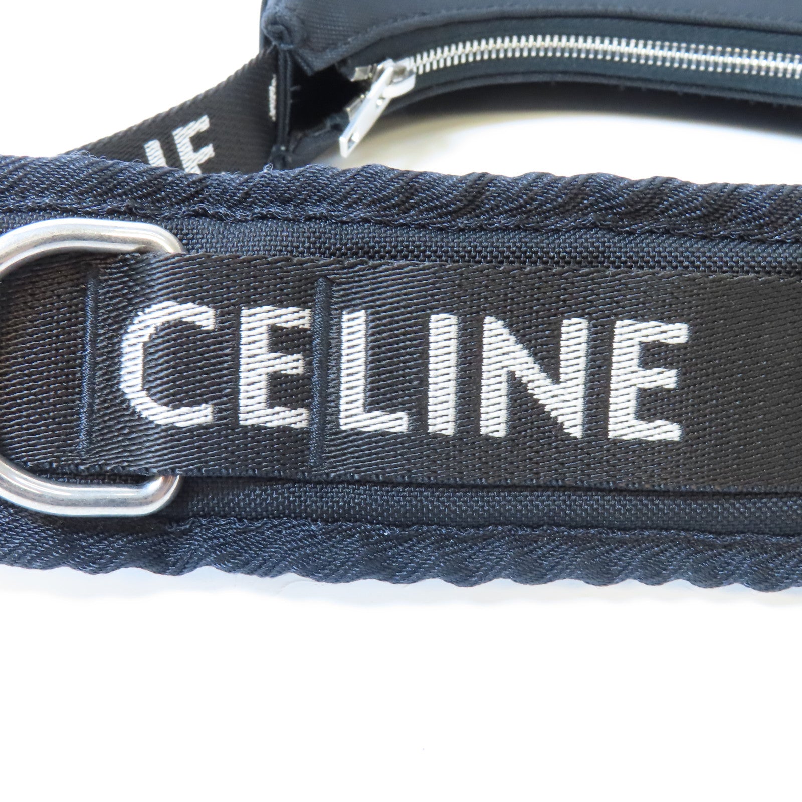 CELINE 帆布Ava銀扣肩背袋黑色