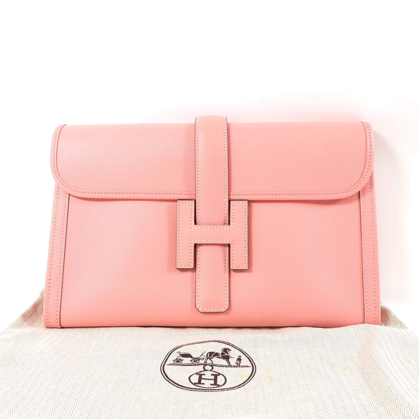HERMES Epsom皮革Jije Elan PM手拿包粉紅色