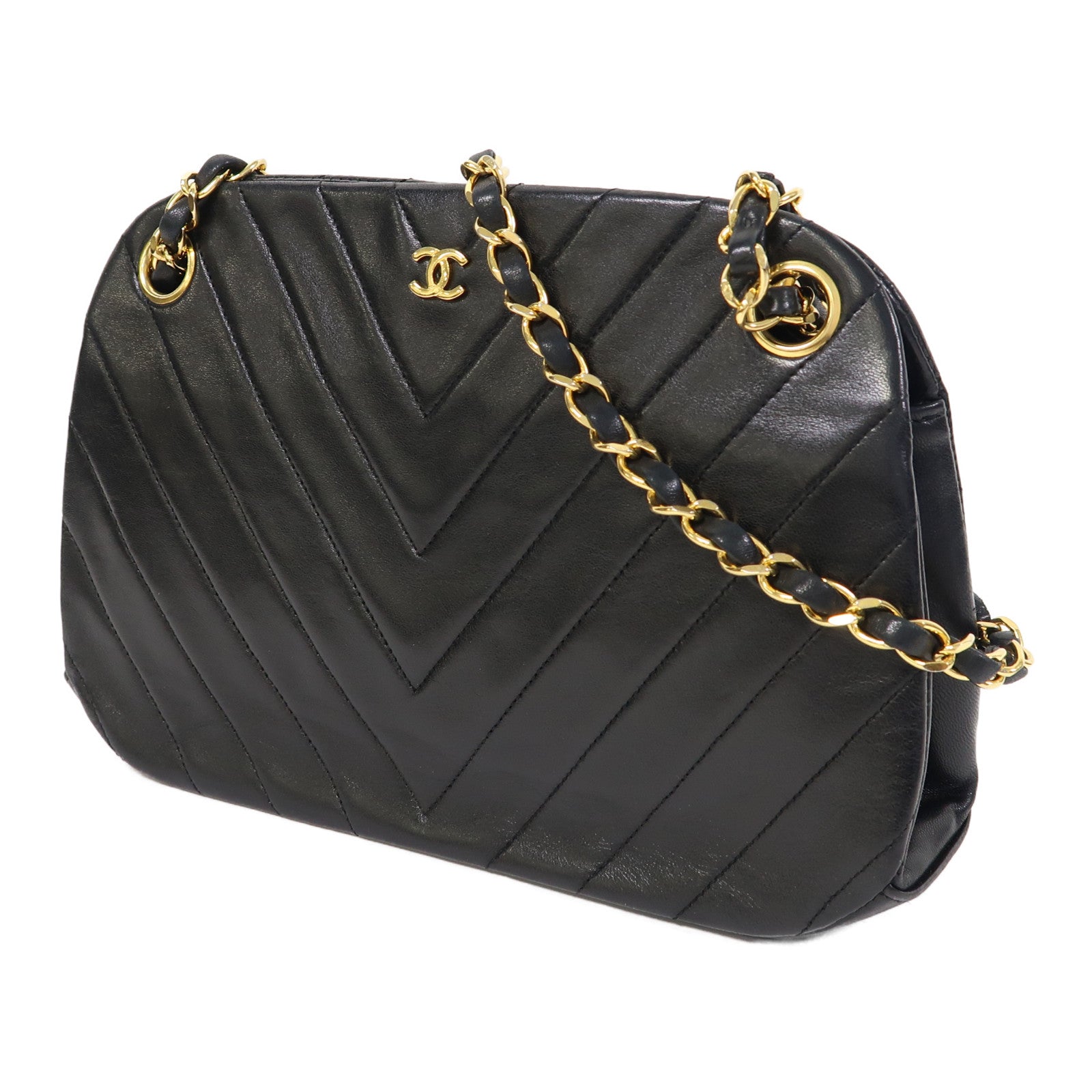 CHANEL 【激減優惠】牛皮皮革Chain Shoulder金扣鏈帶肩背袋黑色