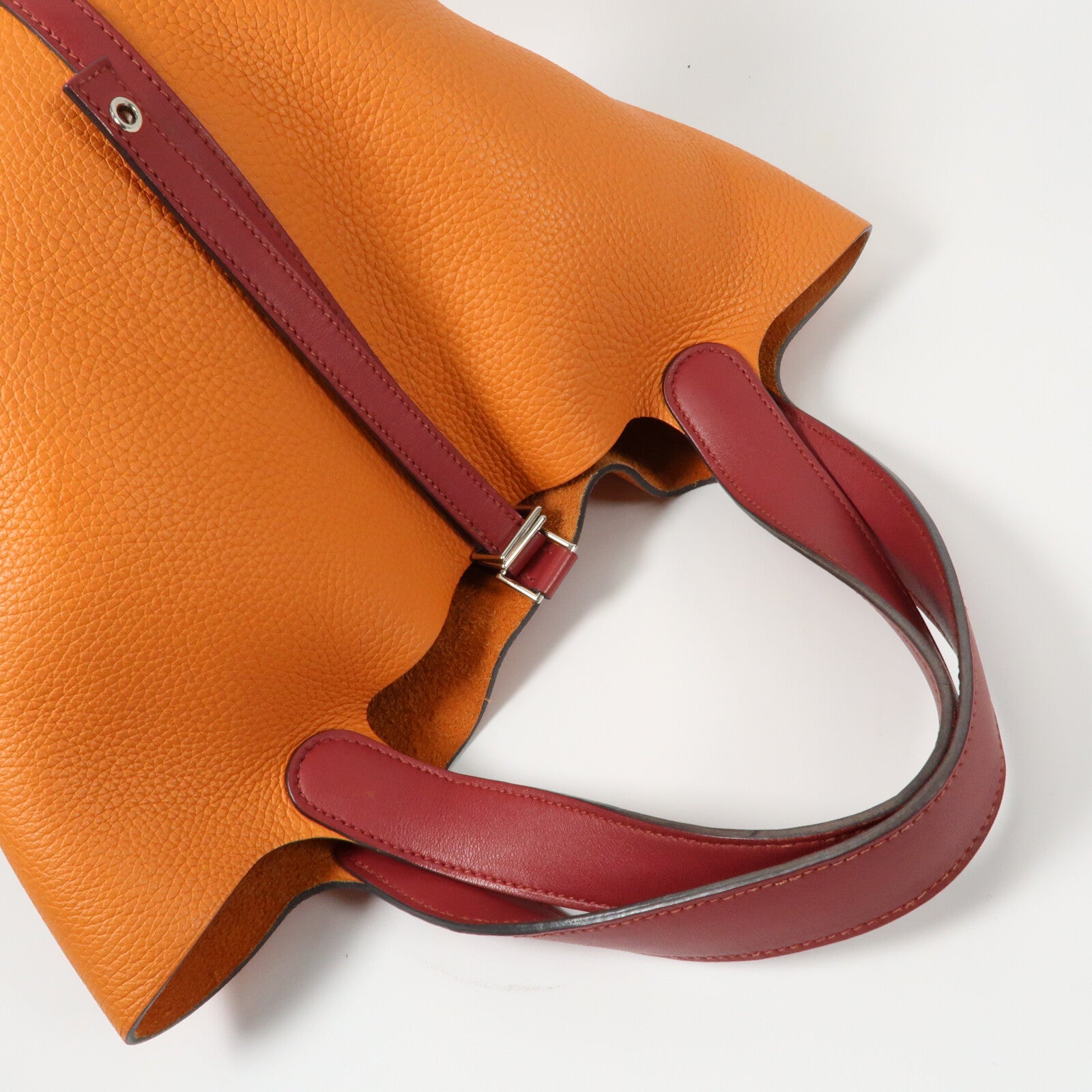 HERMES Clemence皮革Picotin MM銀扣手挽袋Rouge Grenade/Orange