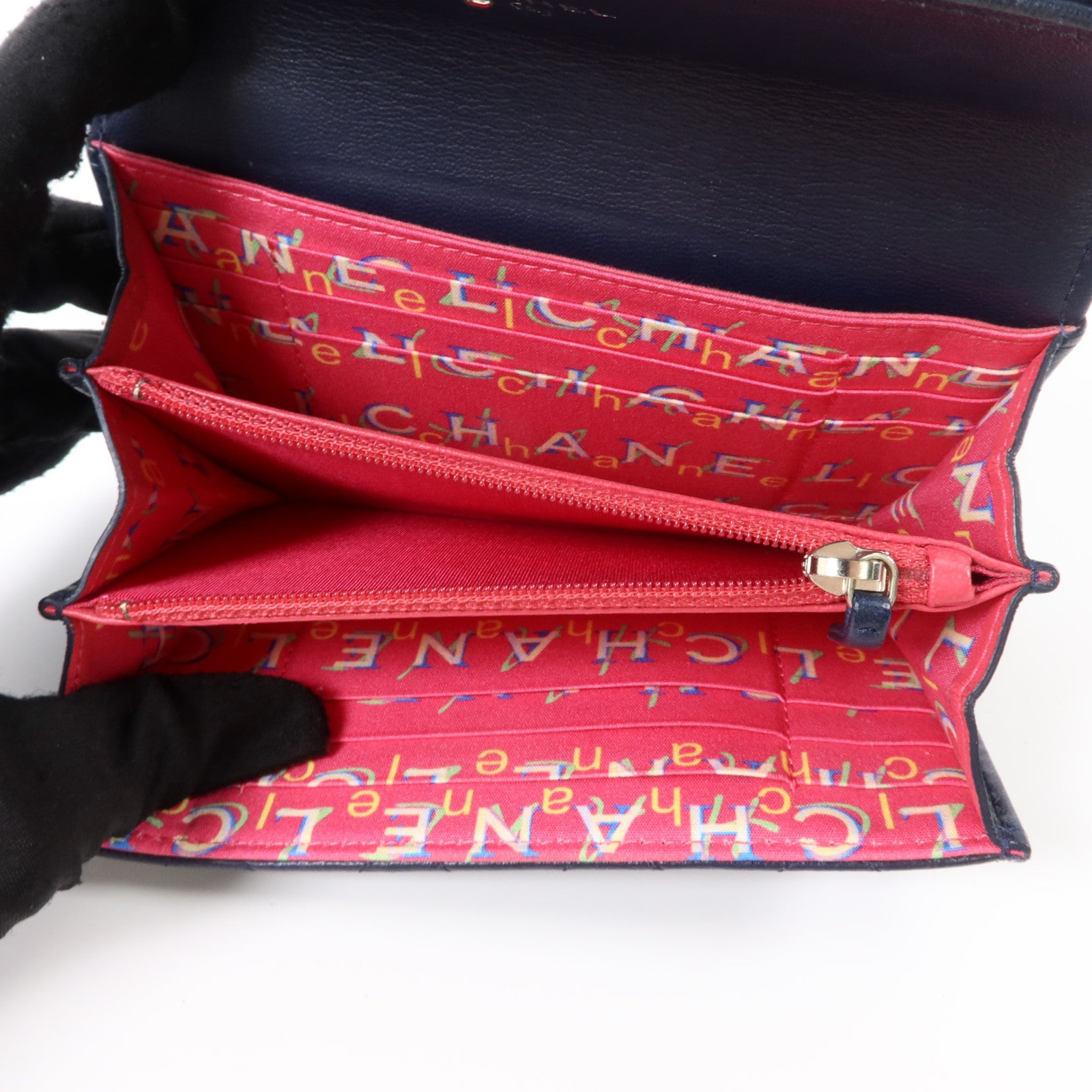 CHANEL 羊皮皮革Bifold Wallet銀扣錢包