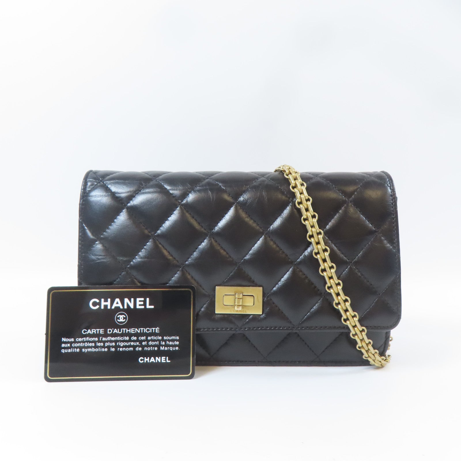 CHANEL 【激減優惠】菱格羊皮皮革2.55 Wallet On Chain金扣鏈帶肩背袋黑色