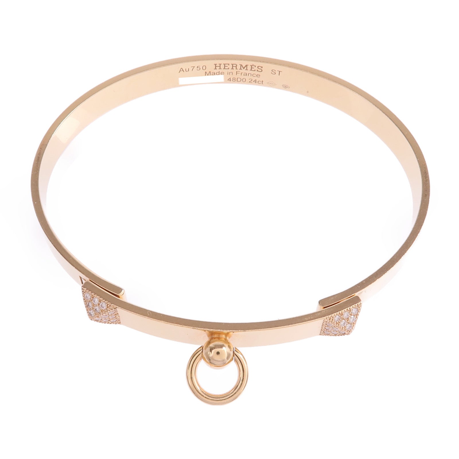 HERMES 18K玫瑰金Collier de Chien Bracelet鑽石手鐲