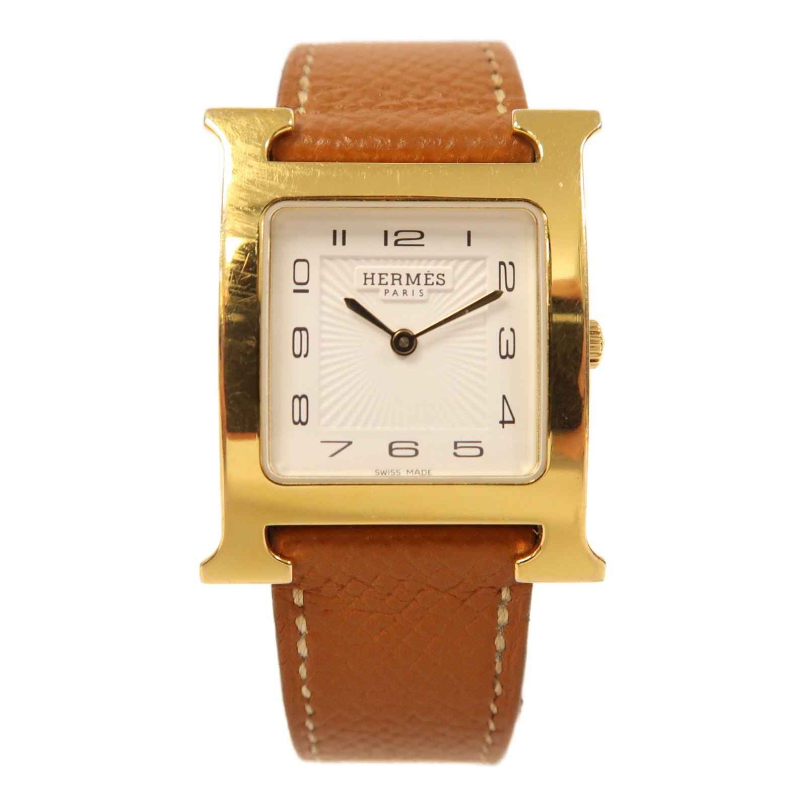 HERMES Heure H Swift皮革手錶石英機芯經典駝色