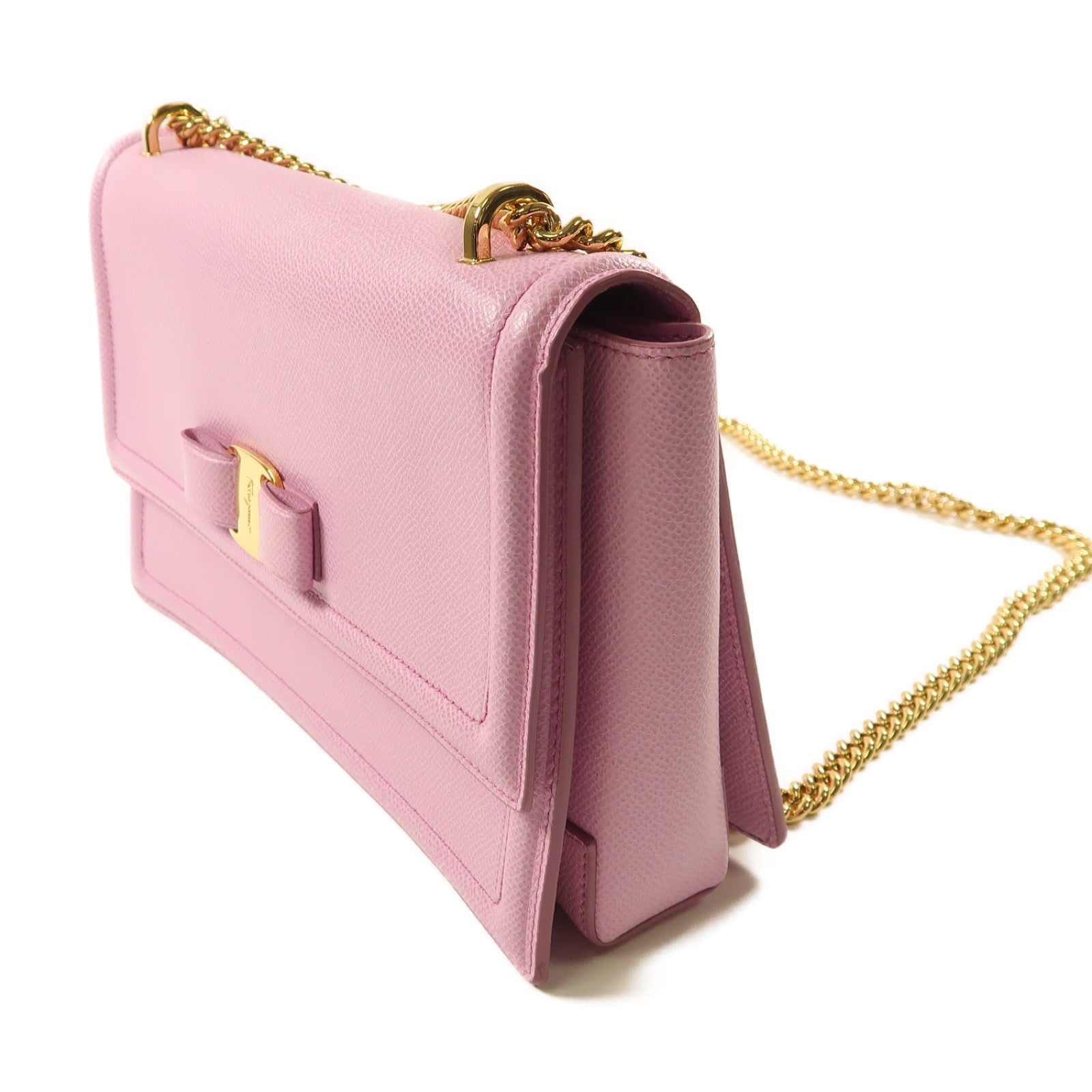 Salvatore Ferragamo 牛皮皮革Shoulder Bag金扣鏈帶肩背袋淺紫色