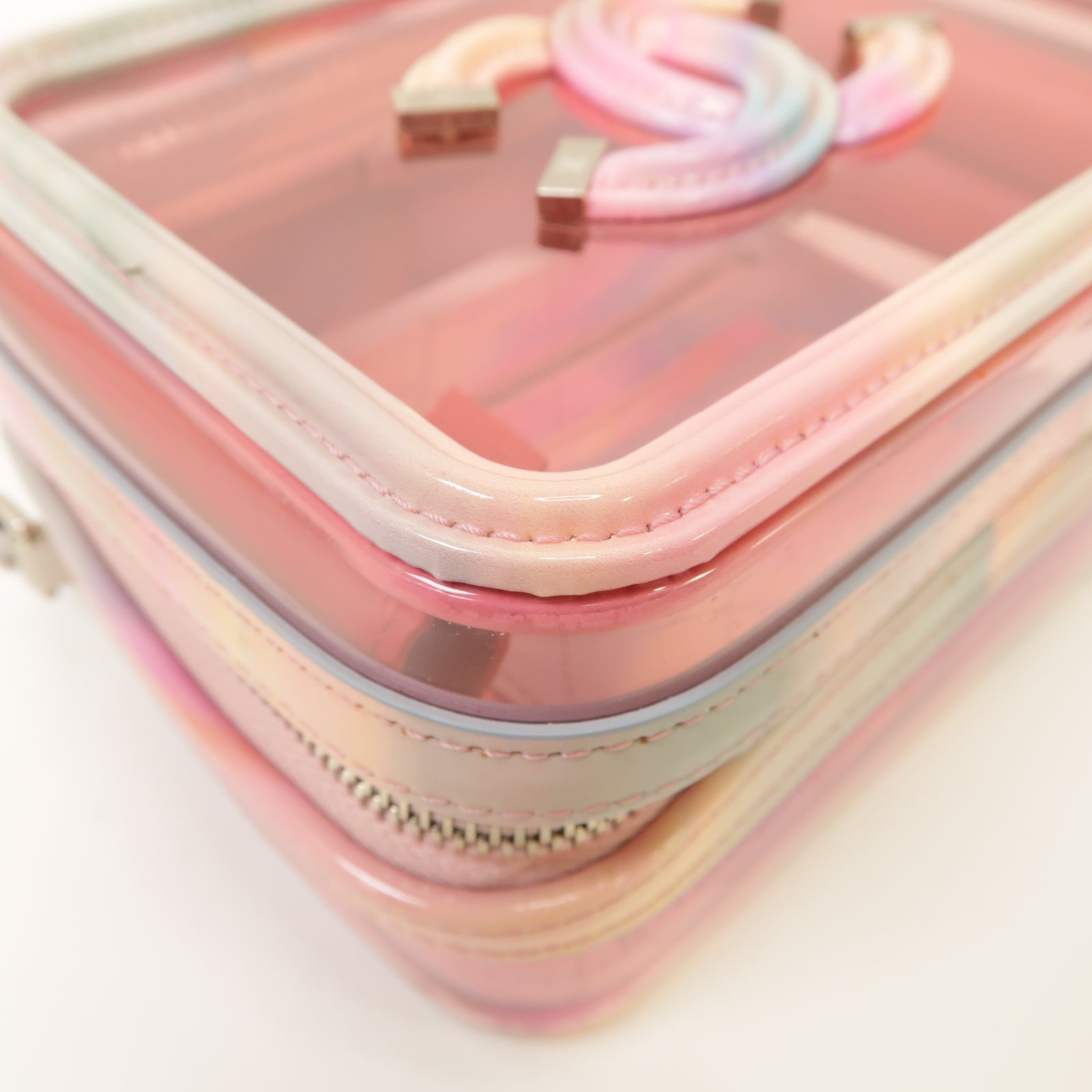 CHANEL PVC Vanity Case銀扣手挽肩背兩用袋粉紅色/綠色