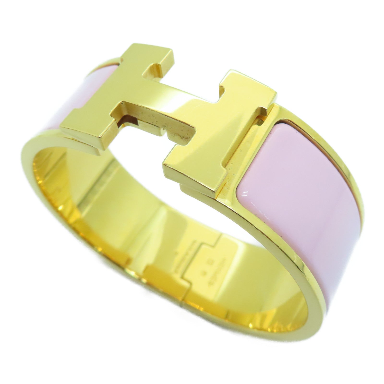 HERMES Metal Clic-Clac H Bracelet Gold Buckle Grip Pink