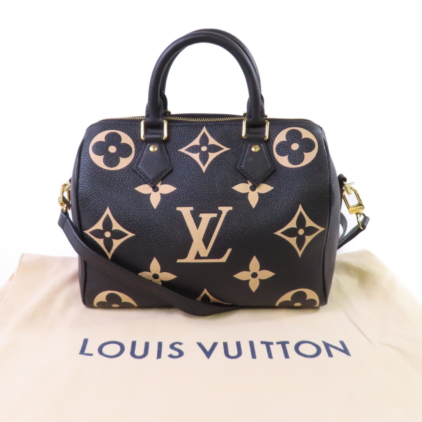 LOUIS VUITTON Monogram Empreinte Speedy Bandouliere 25 2Way Shoulder Bag金扣手挽肩背兩用袋啡色/杏色