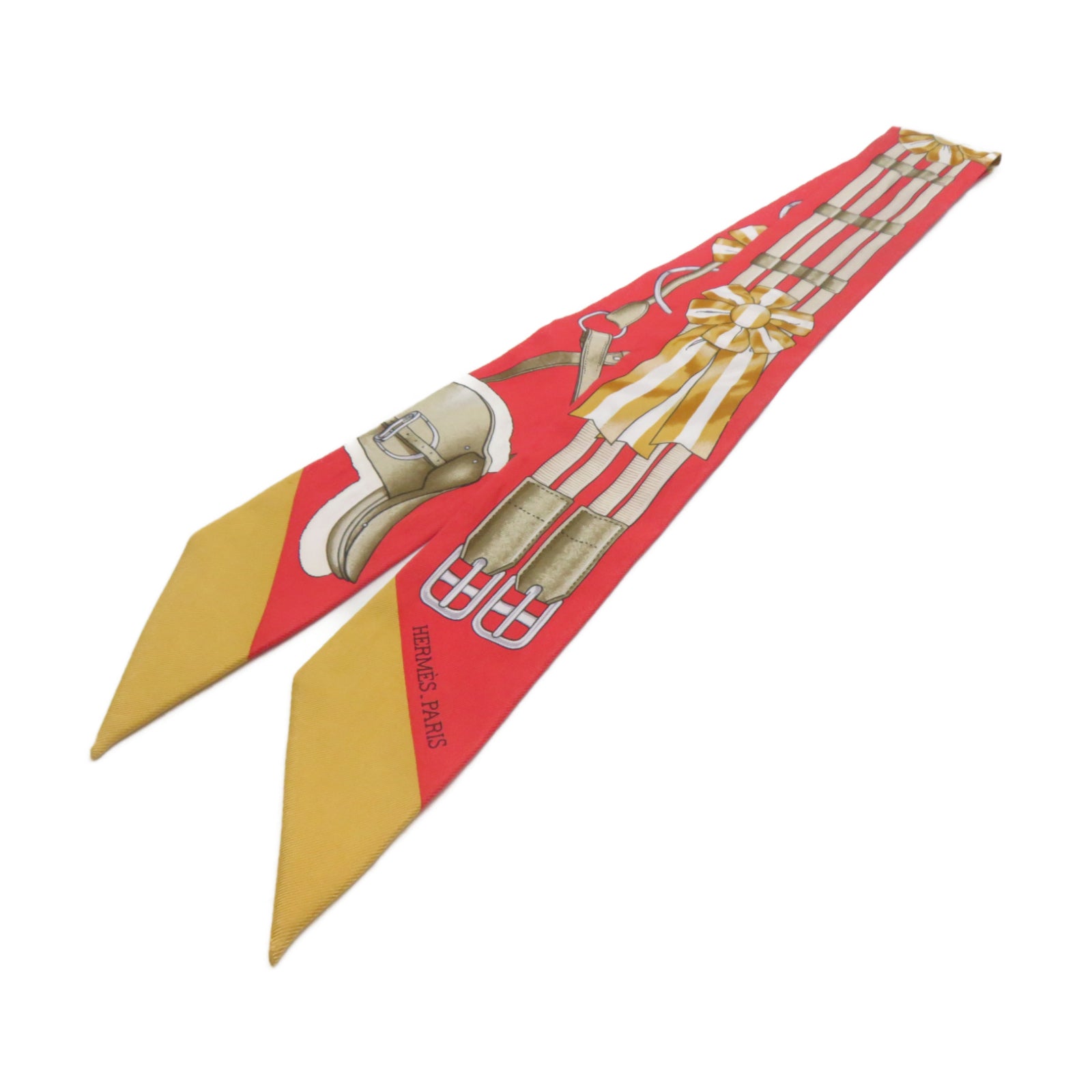 HERMES 【激減優惠】絲質Twilly絲巾紅色/黃色