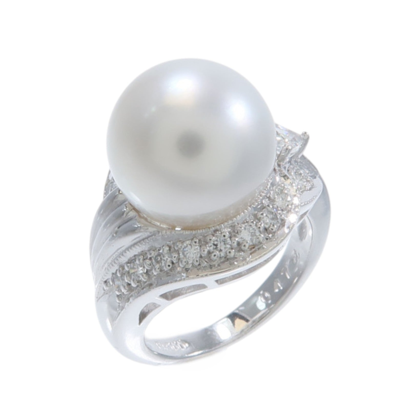 JEWELRY PT900鉑金Pearl Diamond Ring珍珠/鑽石戒指US#5