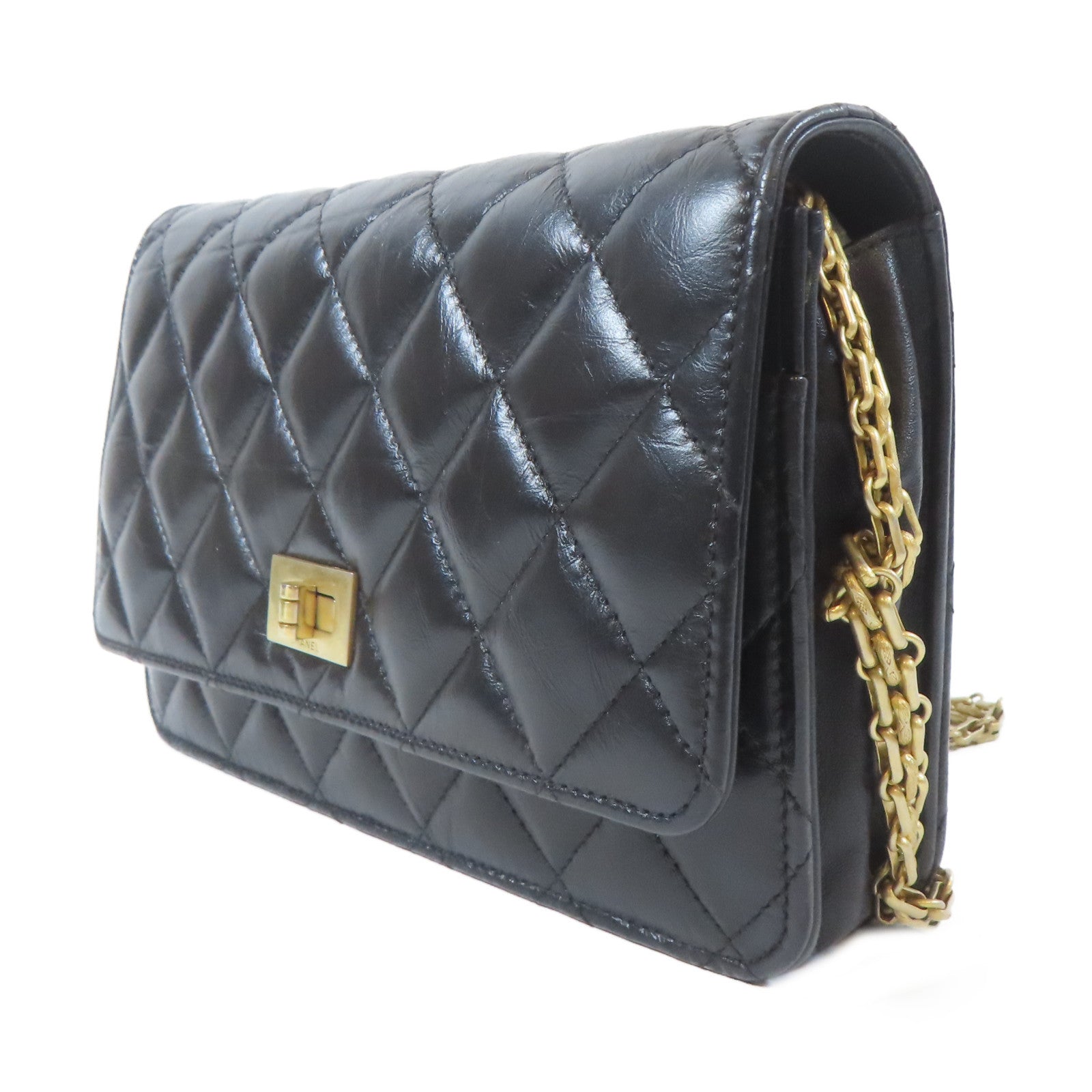 CHANEL 【激減優惠】菱格羊皮皮革2.55 Wallet On Chain金扣鏈帶肩背袋黑色