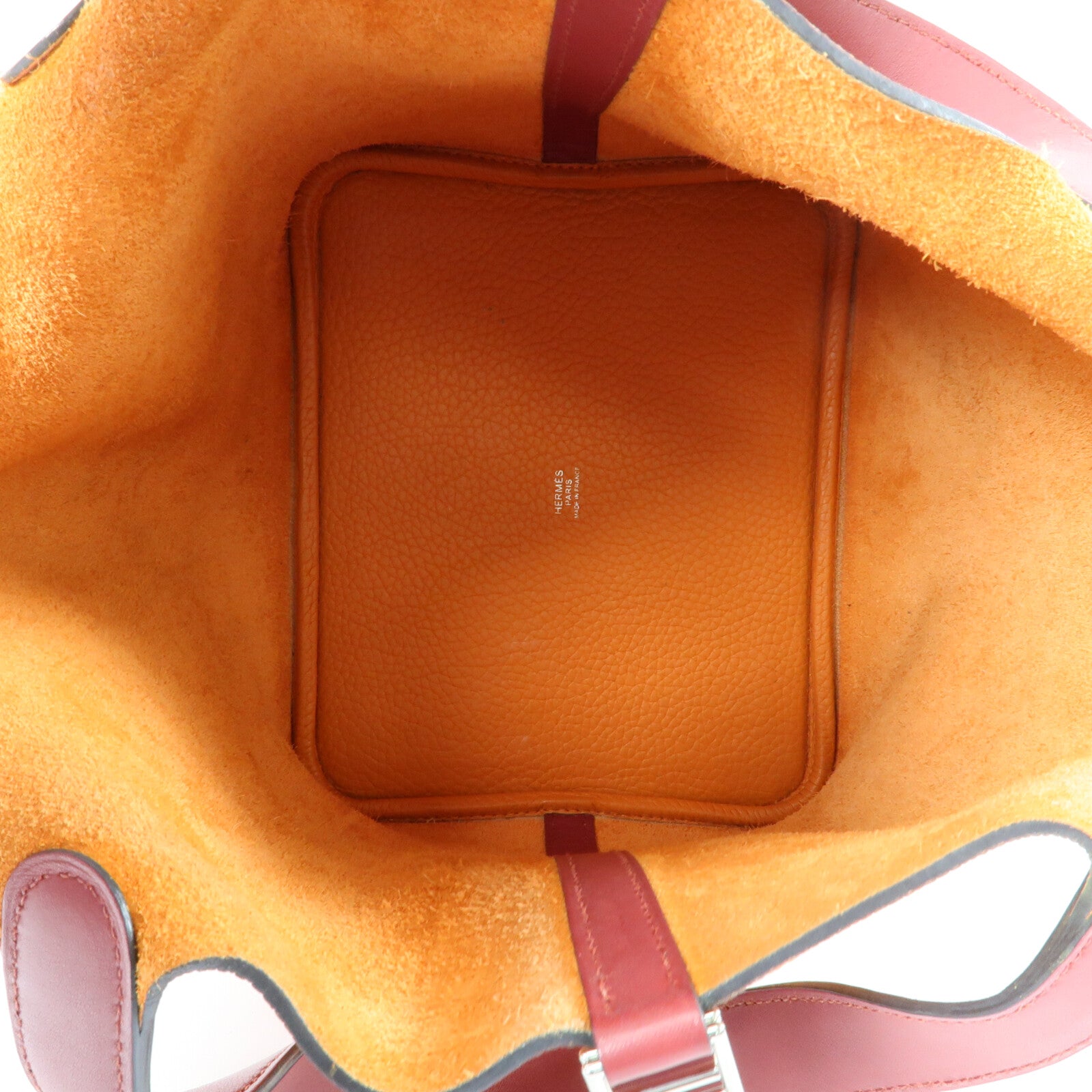 HERMES Clemence皮革Picotin MM銀扣手挽袋Rouge Grenade/Orange