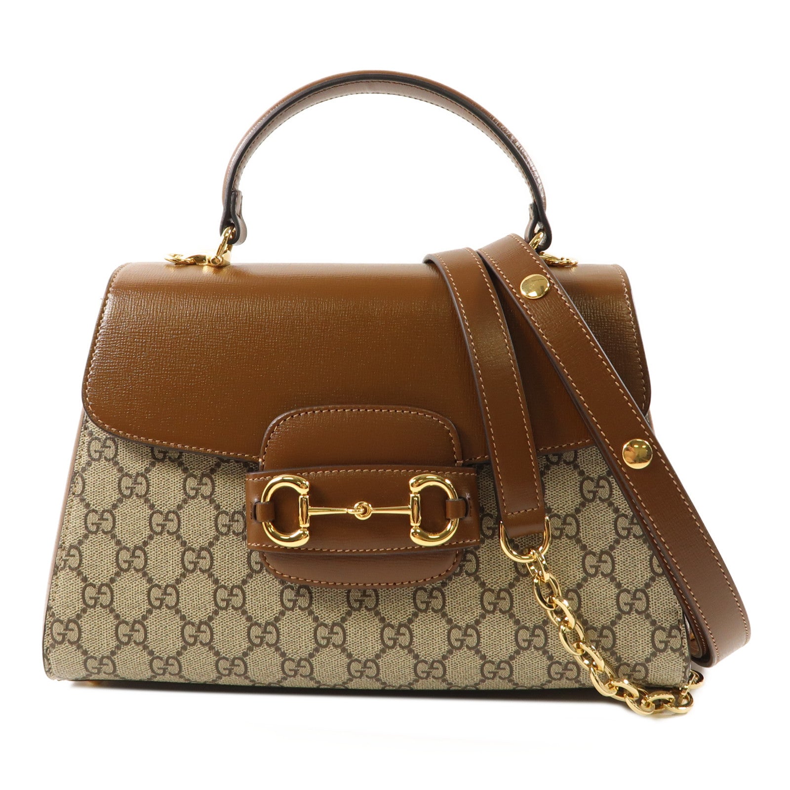 GUCCI 塗層帆布Horsebit 1955金扣手挽肩背兩用袋啡色