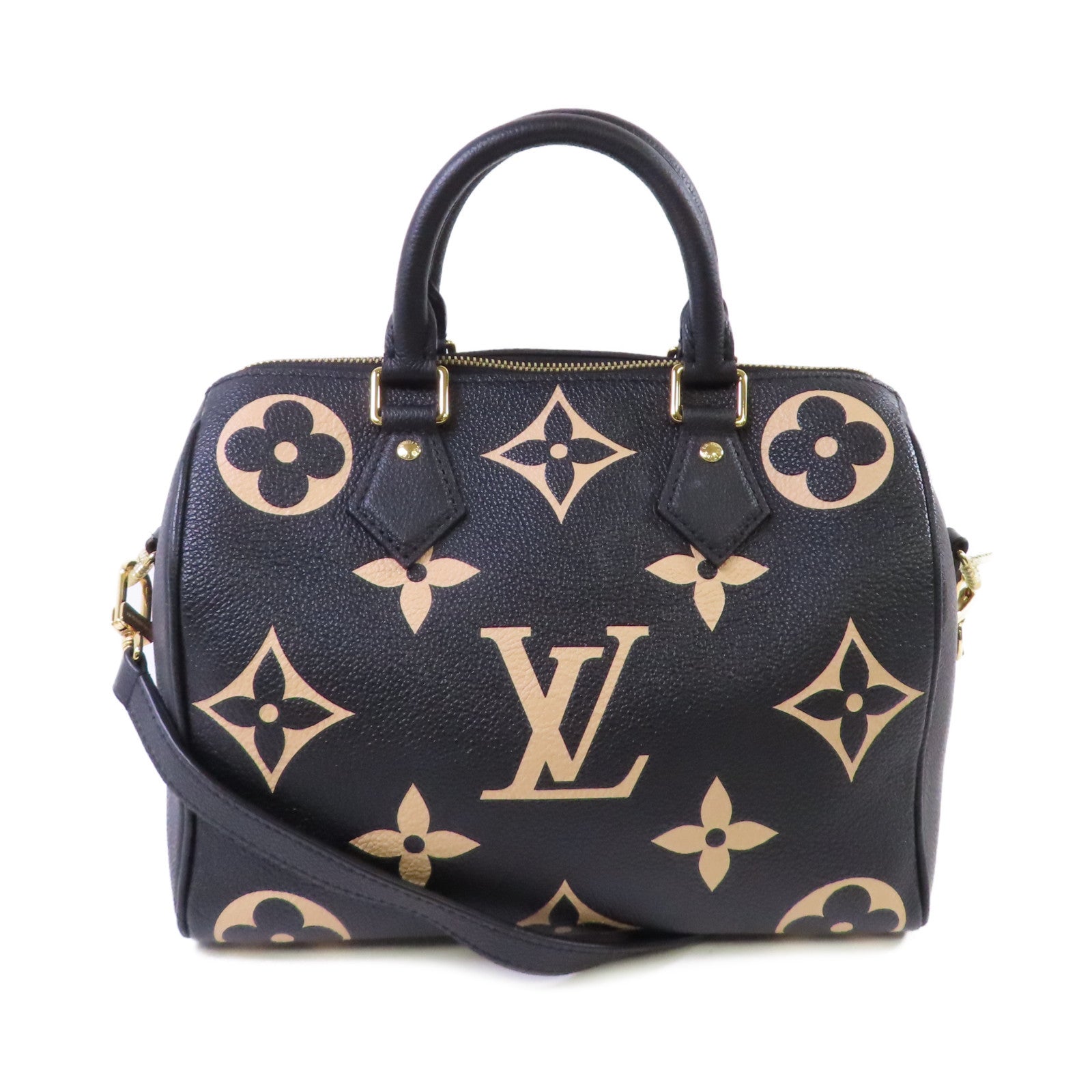 LOUIS VUITTON Monogram Empreinte Speedy Bandouliere 25 2Way Shoulder Bag金扣手挽肩背兩用袋啡色/杏色
