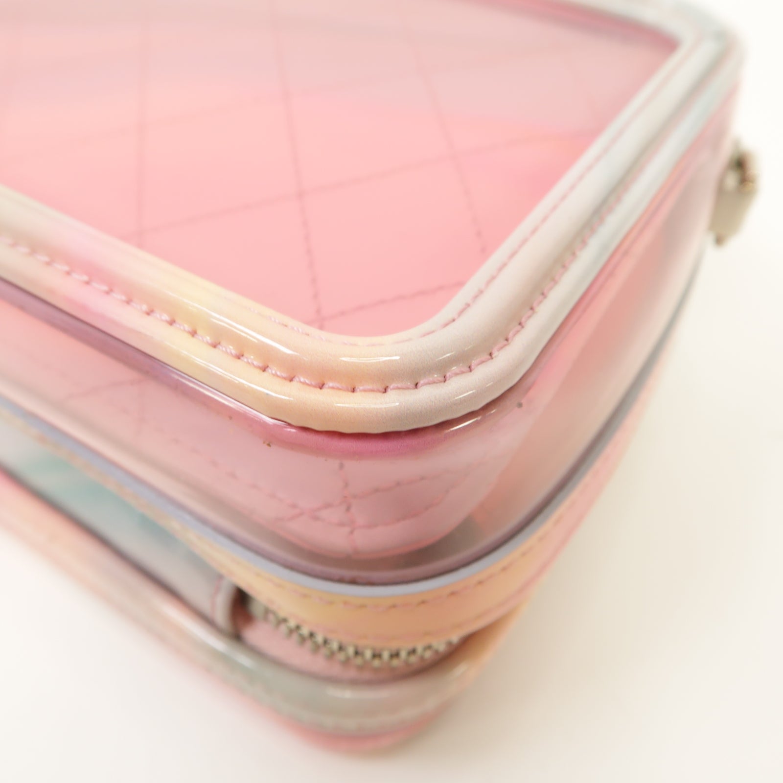 CHANEL PVC Vanity Case銀扣手挽肩背兩用袋粉紅色/綠色