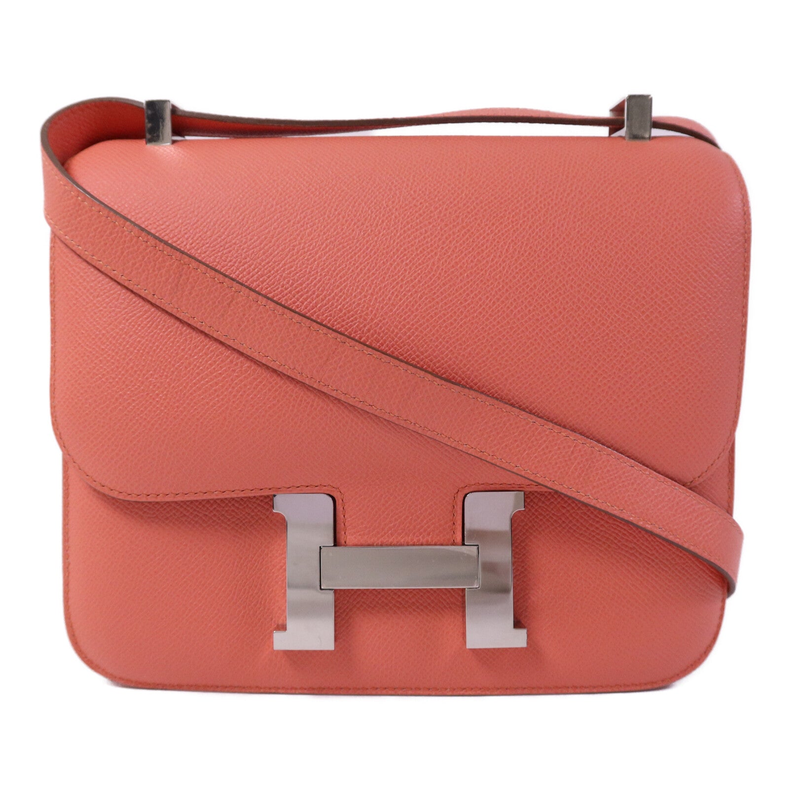 HERMES Epsom皮革Constance 24銀扣肩背袋Flamingo